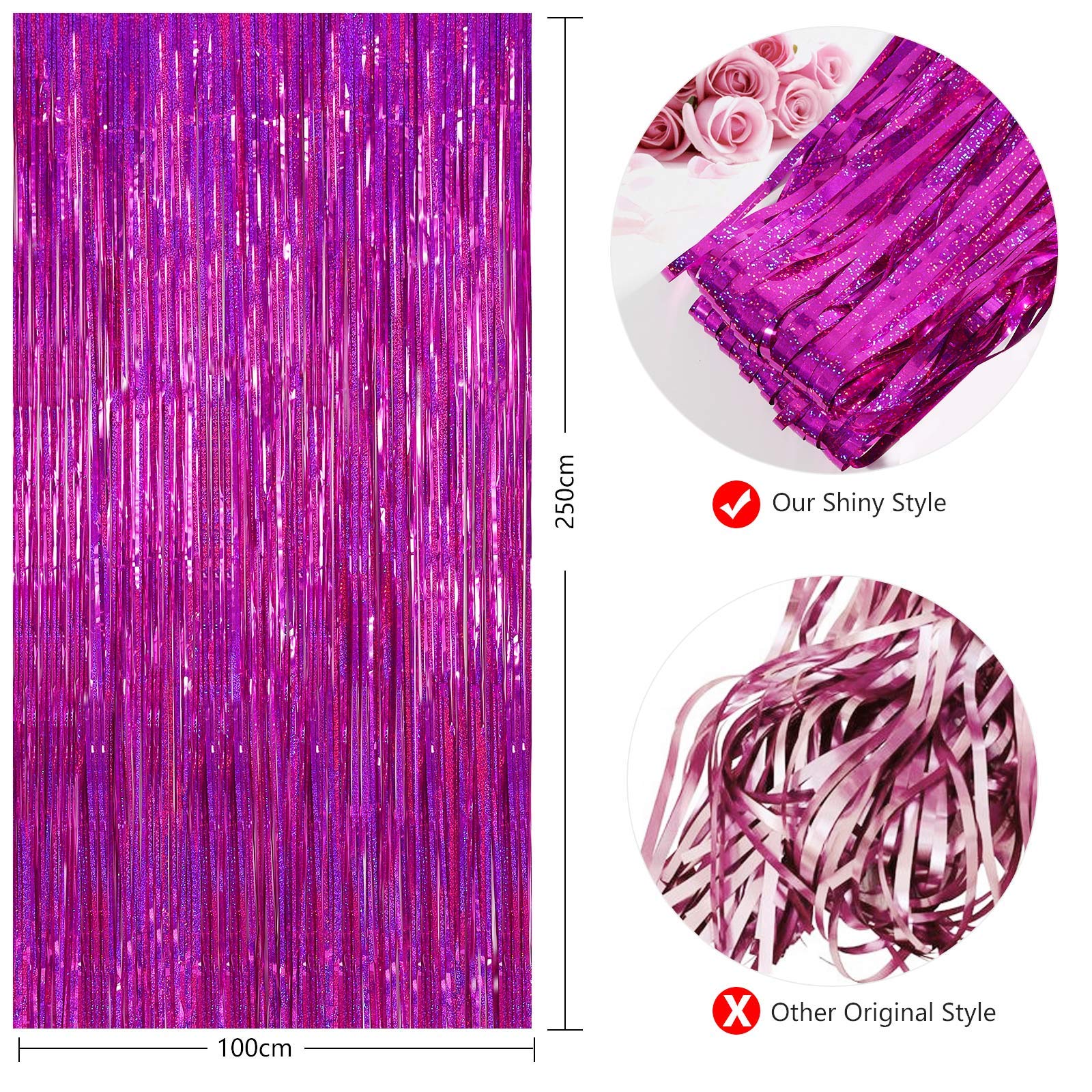 Cylmfc Tinsel Curtain Backdrop 2 Pack 3Ftx8Ft Foil Backdrop Curtain Photo Booth Euphoria Christmas   Rose Red