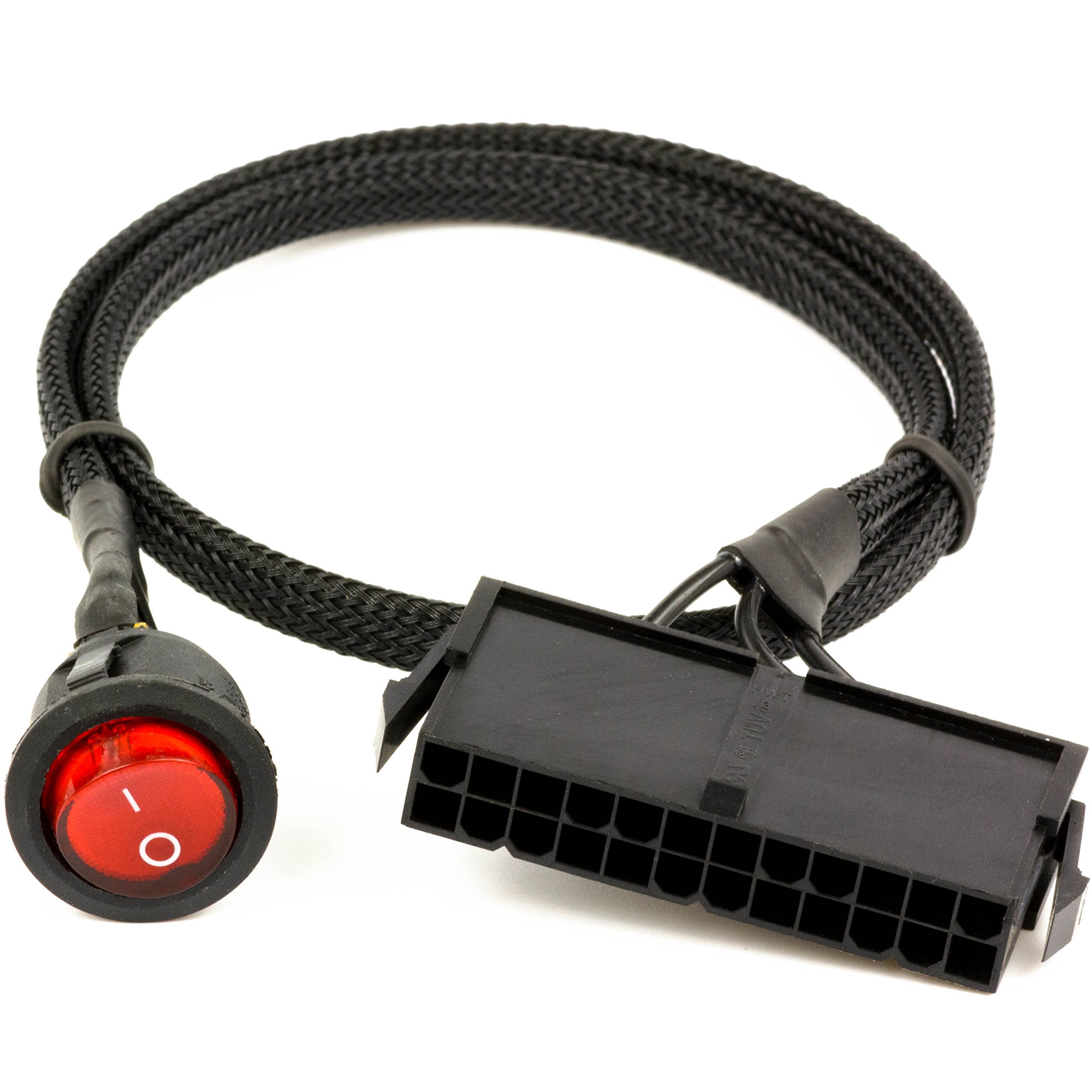 CRJ 24Pin ATX Jumper Cable  24 inch (60cm), Black Sleeved  RED LED Switch Power Toggle Cable for 24Pin ATX Power Supplies