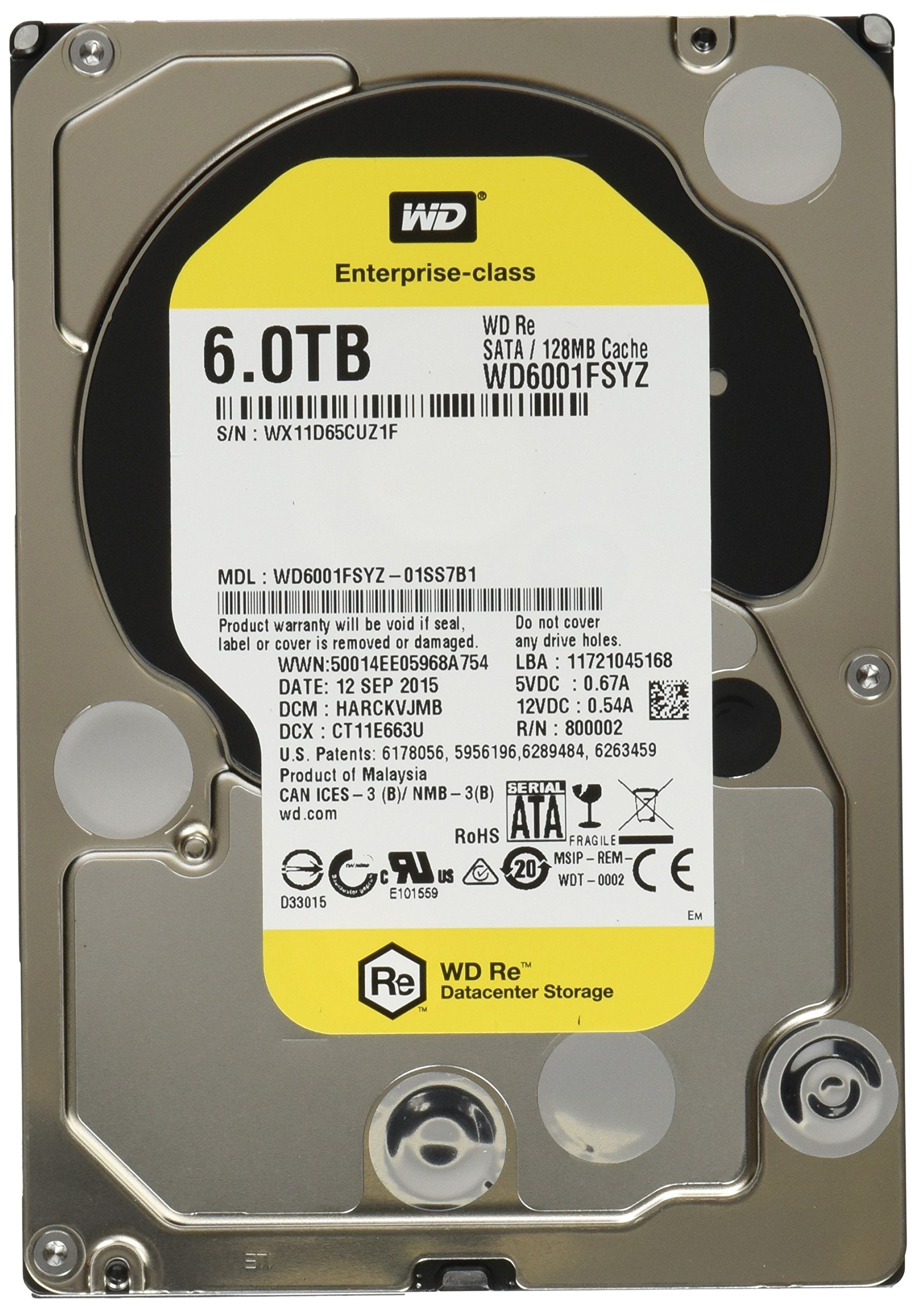 Wd 6Tb 3.5'' Re 7200 Rpm Sata Iii 128 Mb Cache Bulk/Oem Enterprise Hard Drive (Wd6001Fsyz)