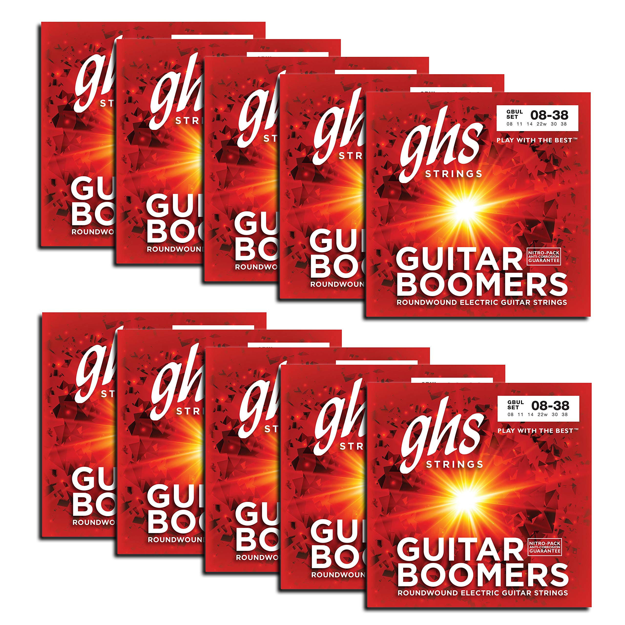 Ghs Strings Gbul   10 Pack   Guitar Boomers Set, Nickel Plated Electric Guitar Strings Ultra Light (8 38), Pack Of 10