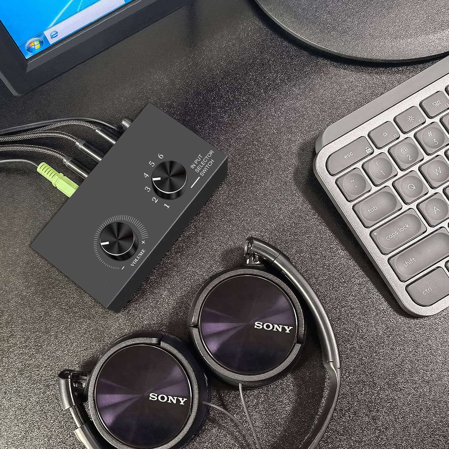 6 Channel 3.5Mm Audio Switcher, 1 Input 6 Output Passive Stereo 1/8� Aux Selector Box For Speaker/Headphones/Laptop/Computer/Smartphone And Ps4/Ps5 Gaming System Ect.