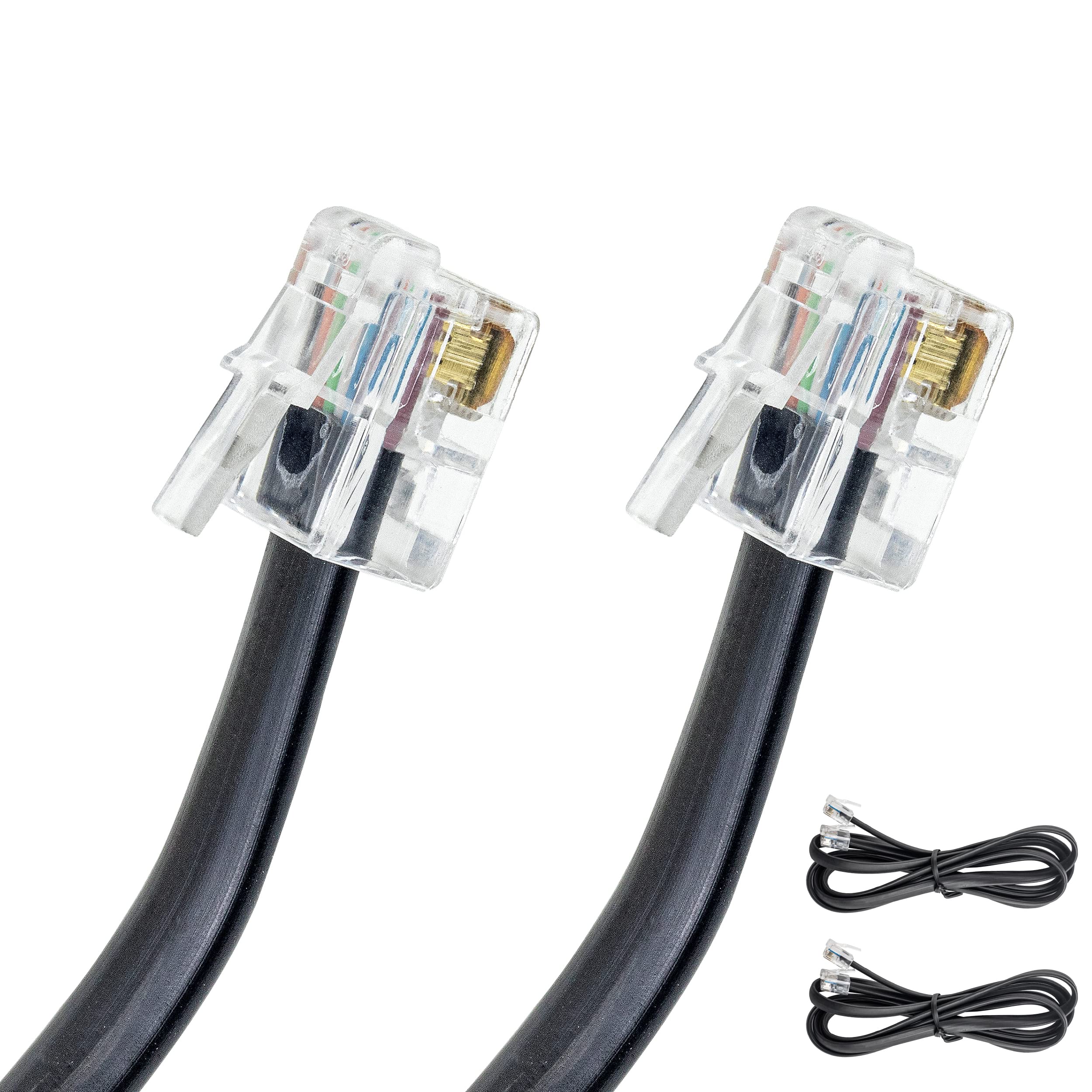 Volcora [2 Pack 5 Feet Rj11 / Rj12 Data Cable   Heavy Duty 6 Pins High Speed Extension For Cash Register Drawer, Telephone, Mode