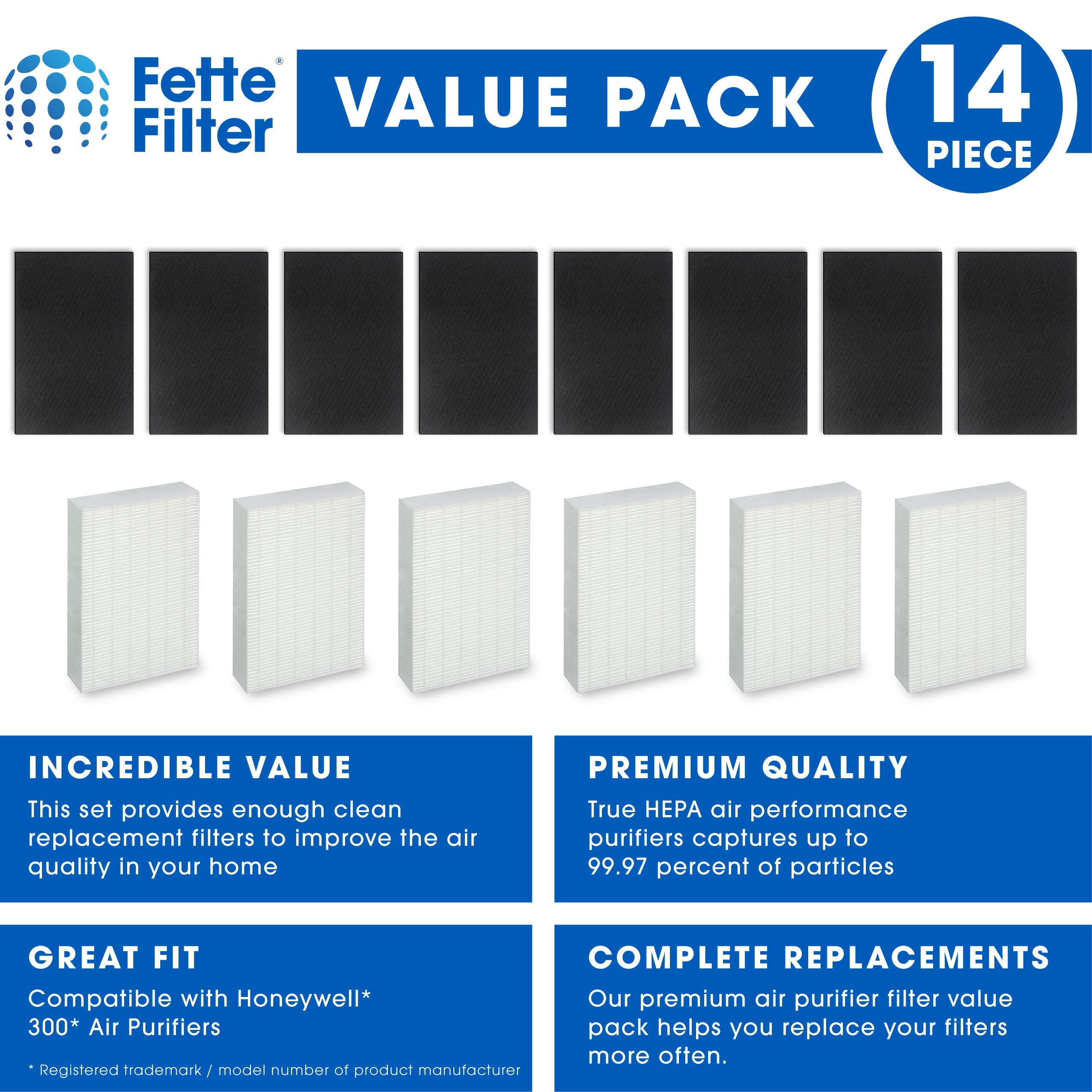 Fette Filter   Hepa Filter Set For Honeywell Air Purifier Hpa300, Hpa304, Hpa8350 & Hpa300Vp, Hpa5350, Hpa5300B Compare To Hrf R