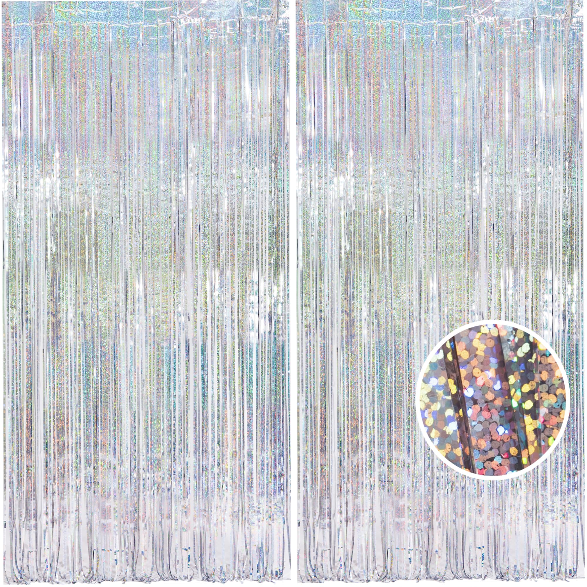Malanku 2 Pack Silver Tinsel Curtain Backdrop Party Decorations   3.3 X 8.2Ft Foil Fringe Curtain Streamers Backdrop For Birthda