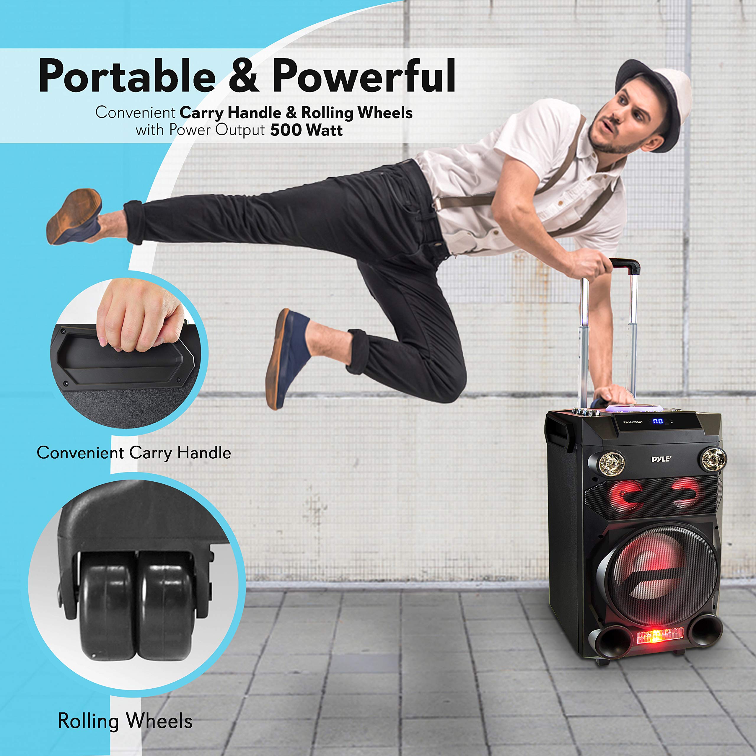 Pyle Portable Wireless Bluetooth Karaoke Pa Loud Speaker - 8 Subwoofer Sound System With Dj Lights, Rechargeable Battery, Fm R