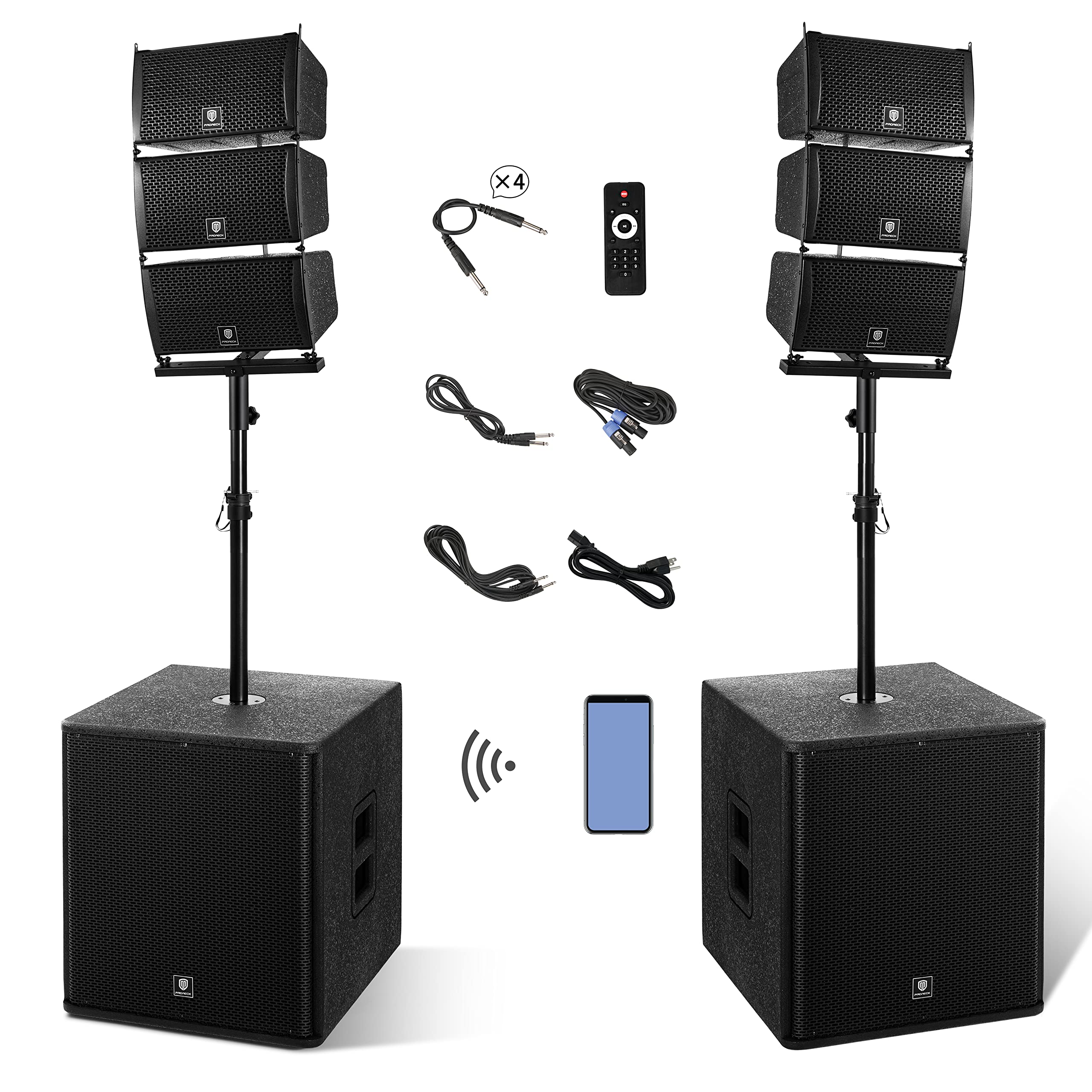 Proreck Club 8000 18 Inch 8000W P.M.P.O Stereo Dj/Powered Pa Speaker System Combo Set 6 Line Array Speakers And Two 18 Inch Subwoofers With Bluetooth/Usb Drive Read/Sd Card/Remote Control