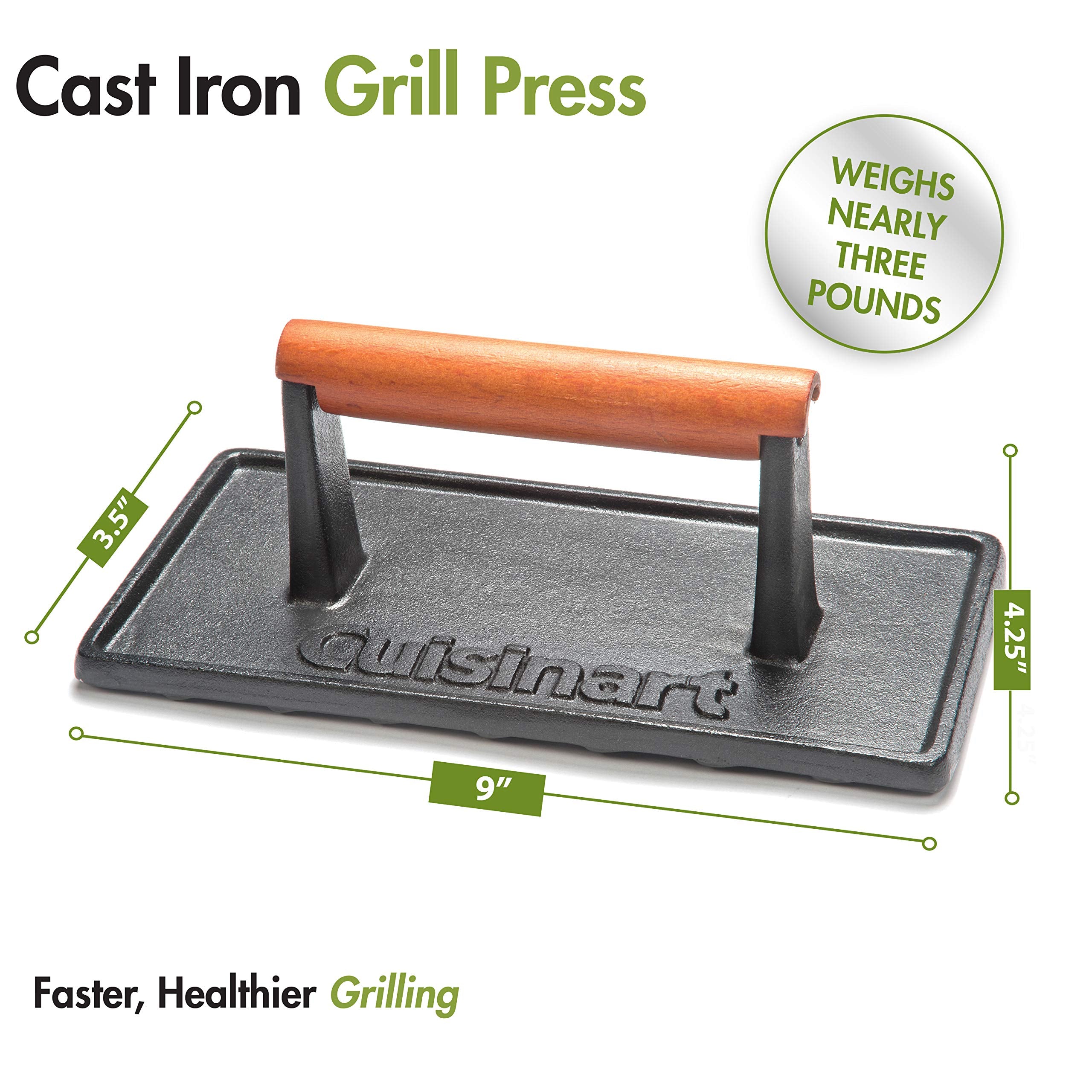 Cuisinart Cgpr 221 Cast Iron Grill Press (Wood Handle), Weighs 2.1 Pounds