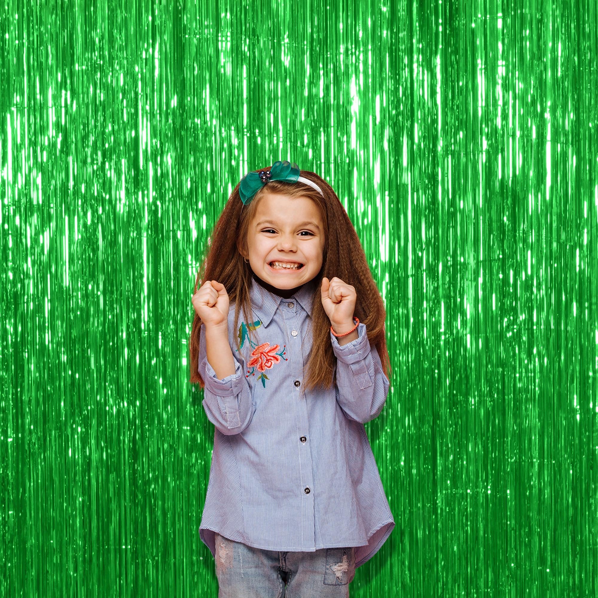Foil Green Fringe Tinsel Curtains 2 Pack 3 Feet X 8 Feet Metallic Christmas Photo Booth Props Mardi Gras Photo Backdrop St Patri