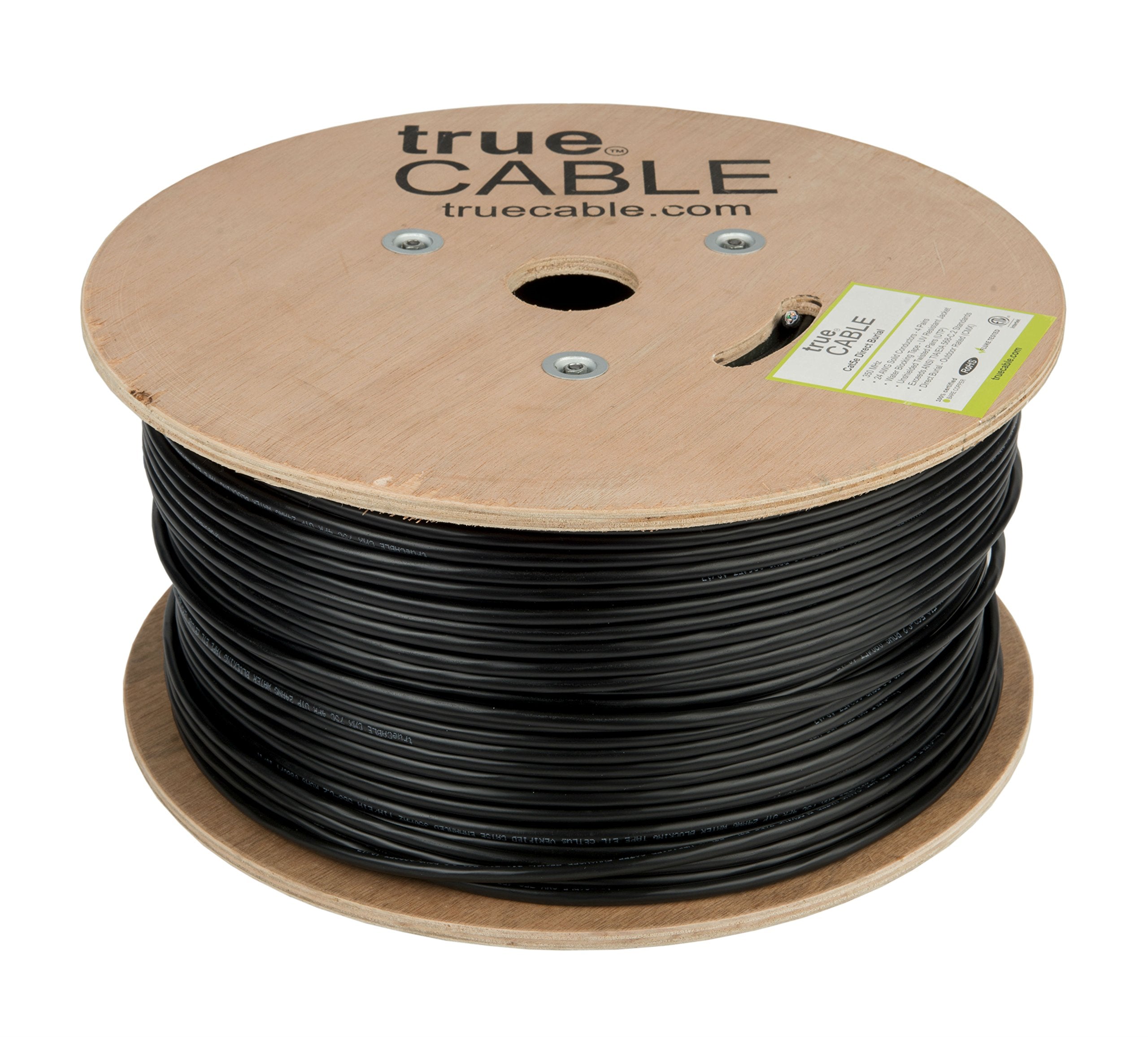 Truecable Cat5E Outdoor, 1000Ft, Waterproof Direct Burial Rated Cmx, Black 24Awg Solid Bare Copper, 350Mhz, Poe++ (4Ppoe), Etl Listed, Unshielded Utp, Bulk Ethernet Cable