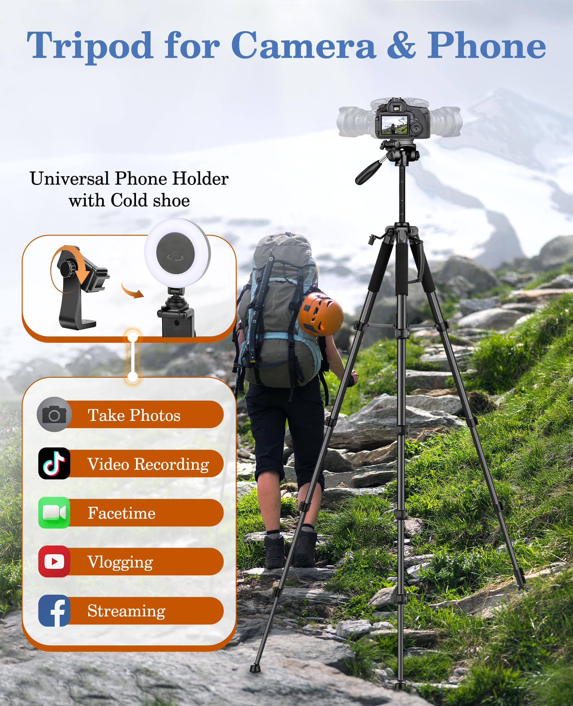 Joilcan 75'' Camera Tripod, Tripod For Camera Cell Phone, Aluminum Heavy Duty Tripods Stand, Tall Travel Tripod With Carry Bag C