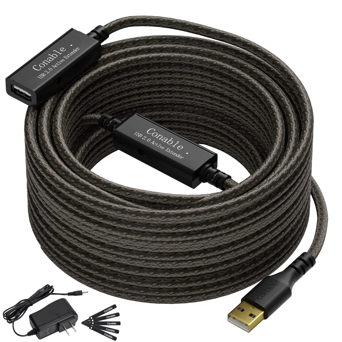 Active Usb Extension Cable 100 Feet, 22Awg Usb 2.0 A Male To Female Cord (From 2Ft To 150Ft For Selection), With 2 Extension Chi