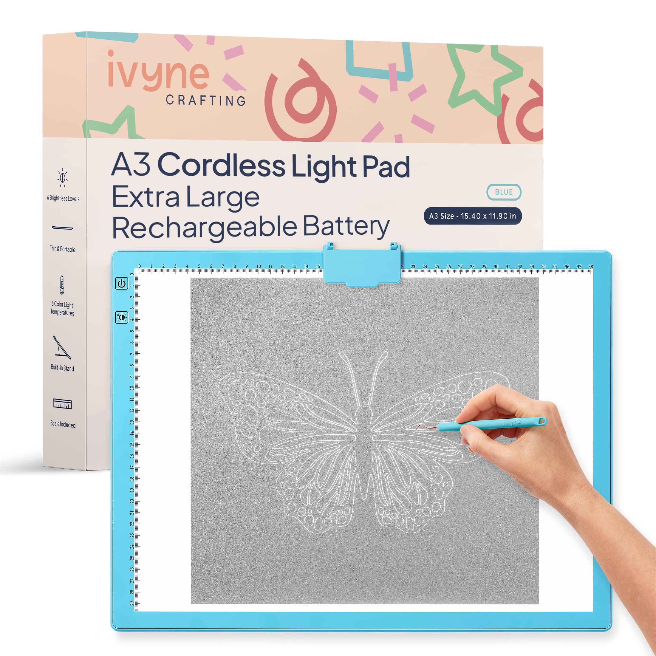 Ivyne Rechargeable A3 Light Pad For Diamond Painting   Led Light Board For Weeding & Tracing   Diamond Art Light Pad   Ultra Thi
