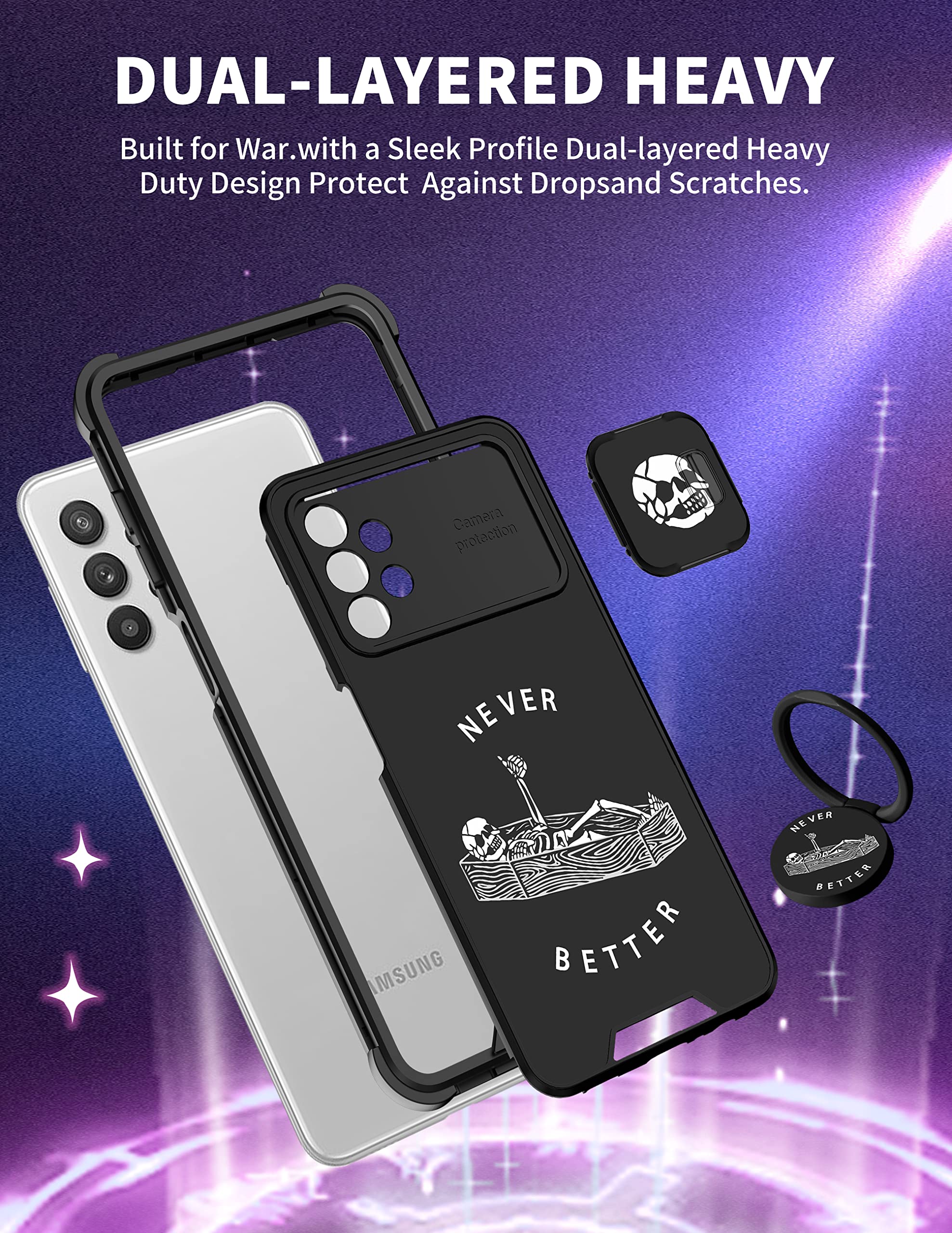 Goocrux (2In1 For Samsung Galaxy A32 5G Case Skull Skeleton Women Girls Cute Gothic Phone Cover Horror With Slide Camera Cover+R