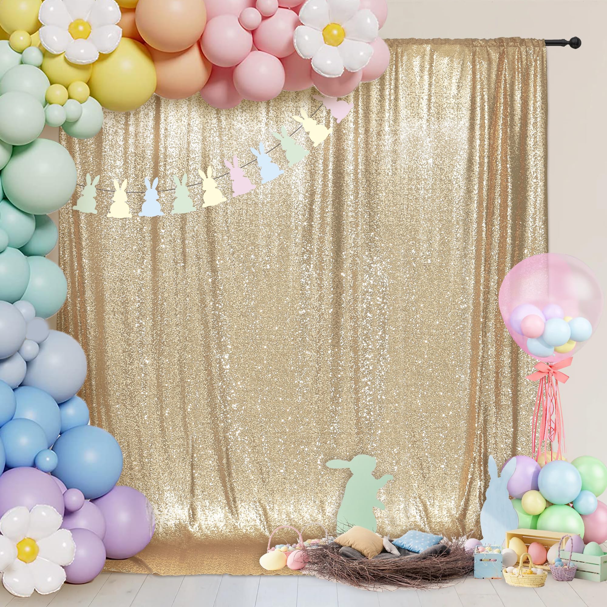 Partydelight Sequin Backdrop Light Gold 6Ftx6Ft Wedding Curtain Special Events Party
