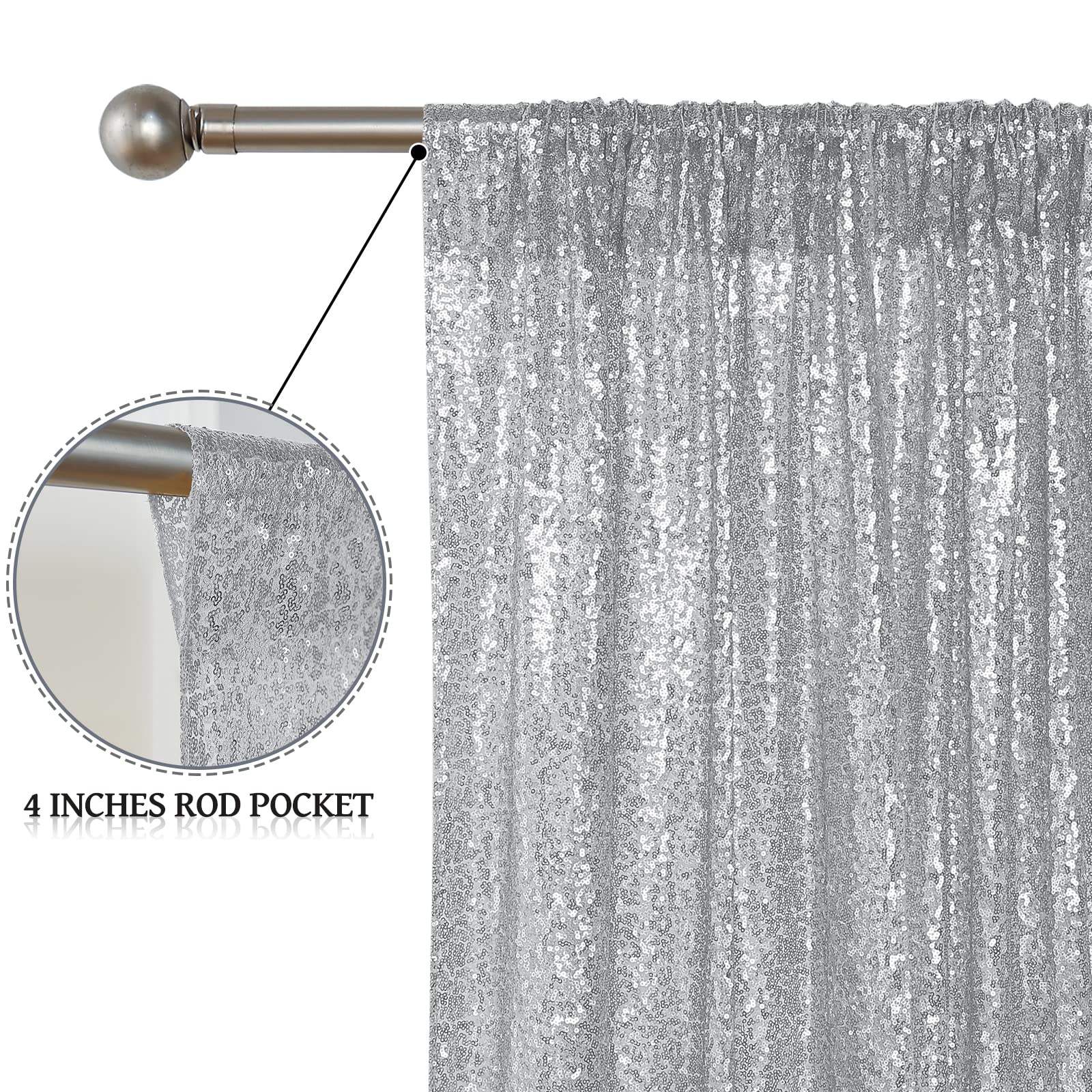 Sugargirl Silver Sequin Backdrop Curtain 4 Panels 2Ftx8Ft Glitter Silver Background Drapes Sparkle Photography Backdrop For Part
