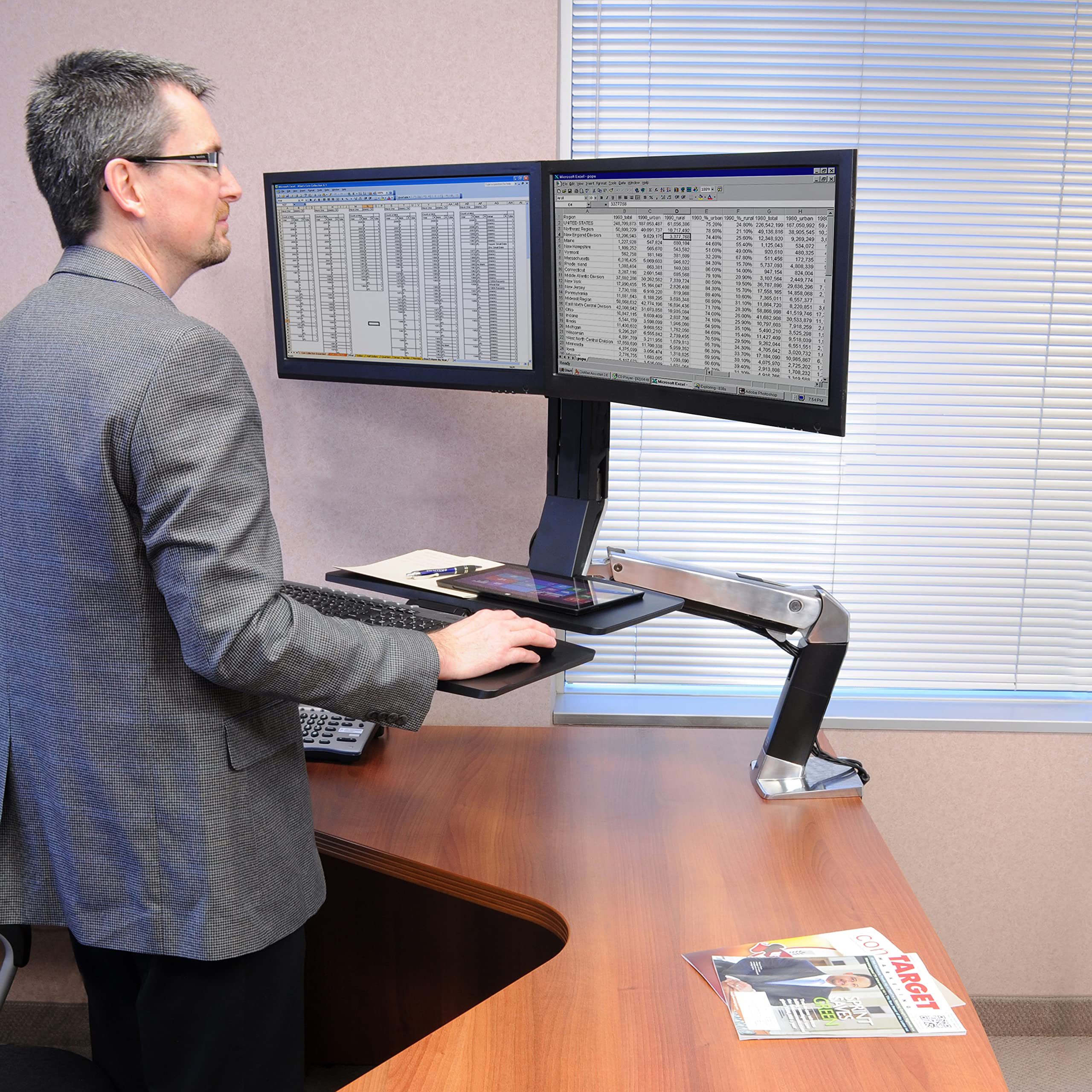Ergotron � WorkFit A Dual Monitor Standing Desk Converter, Sit Stand Workstation for Tabletops � Level Keyboard Tray