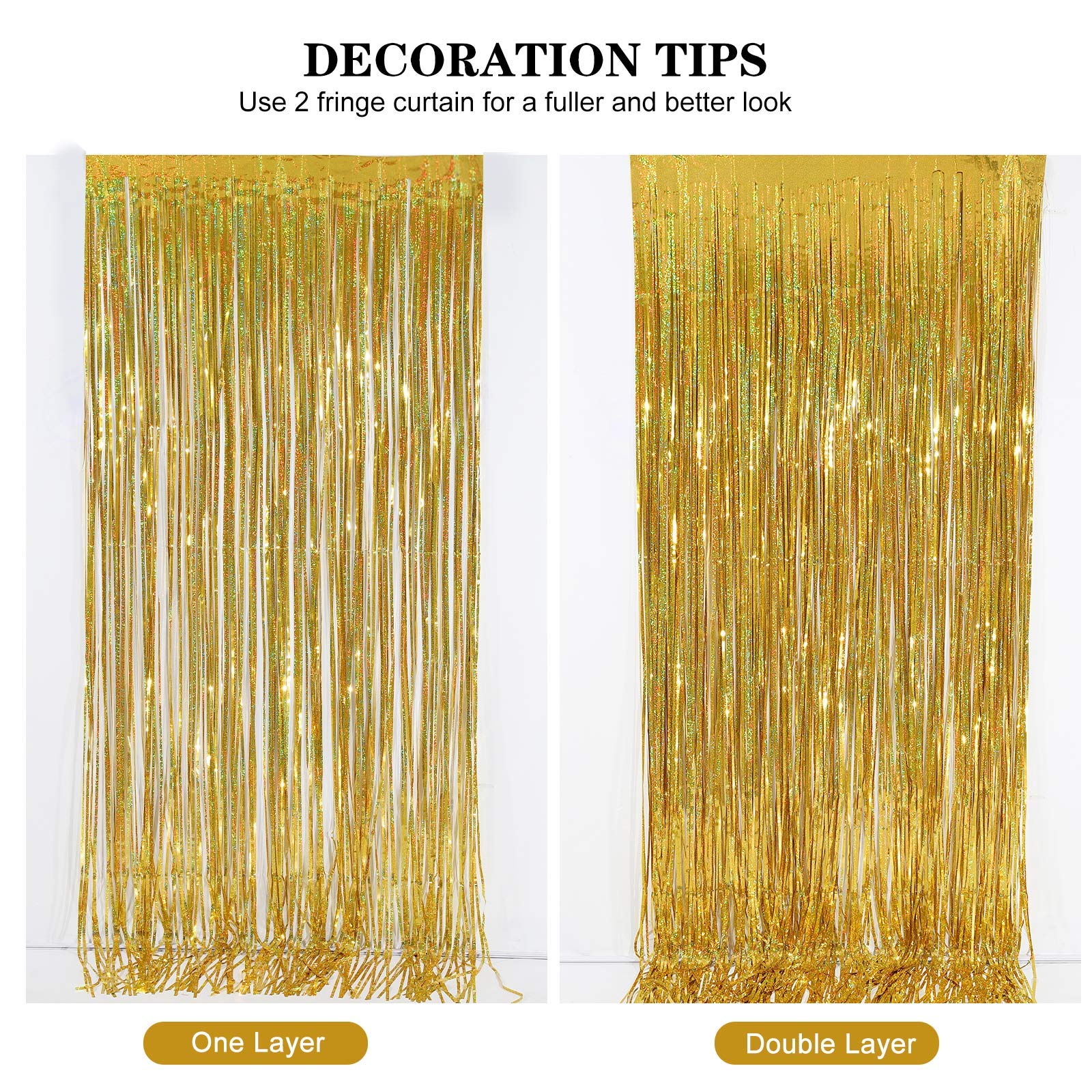 Cylmfc Gold Fringe Curtain   2 Packs 3Ftx8Ft Sparkle Metallic Party Backdrop Curtain Photo Booth Props Birthday Decorations Gold