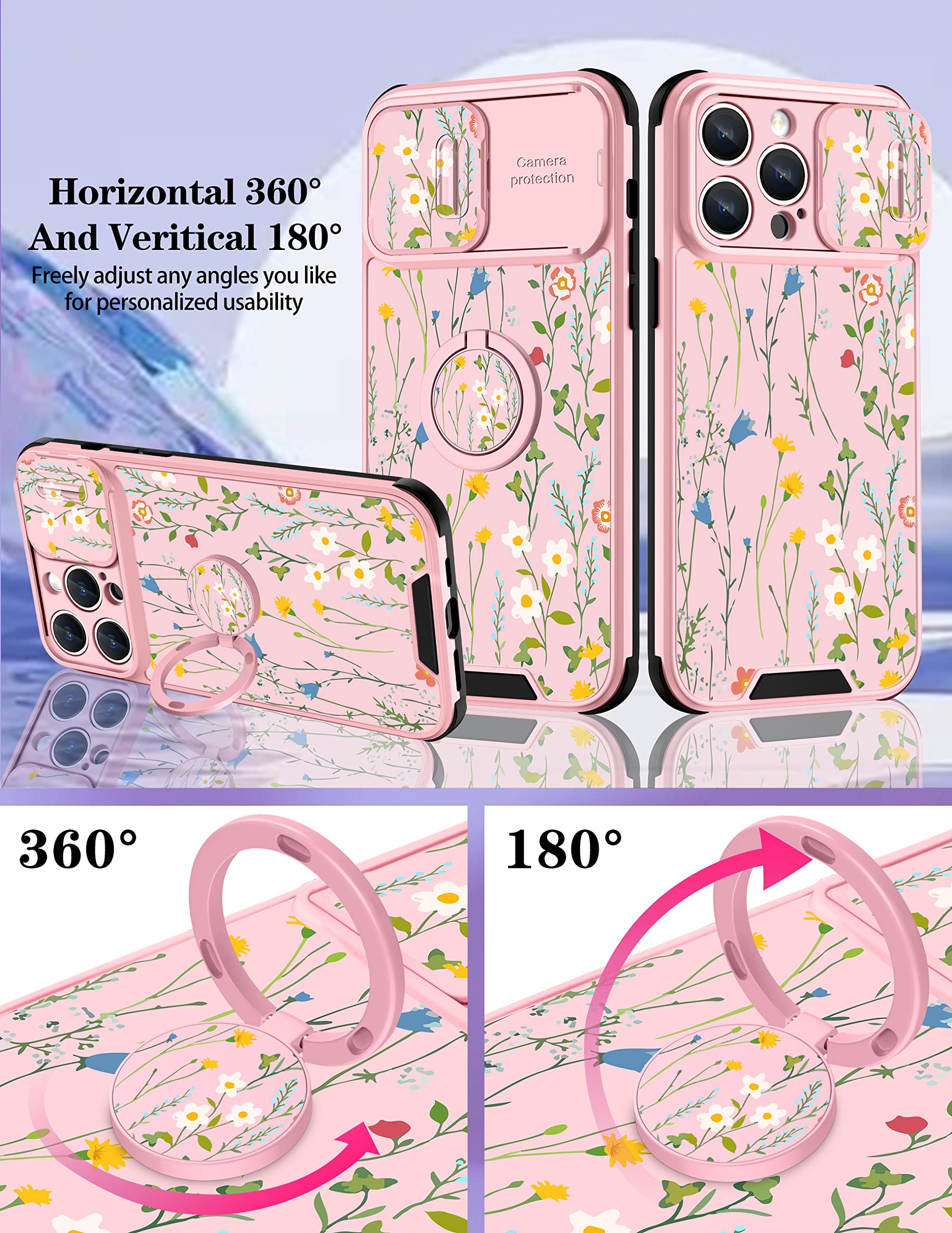 Goocrux (2In1 For Iphone 14 Pro Max Case Floral Flowers For Women