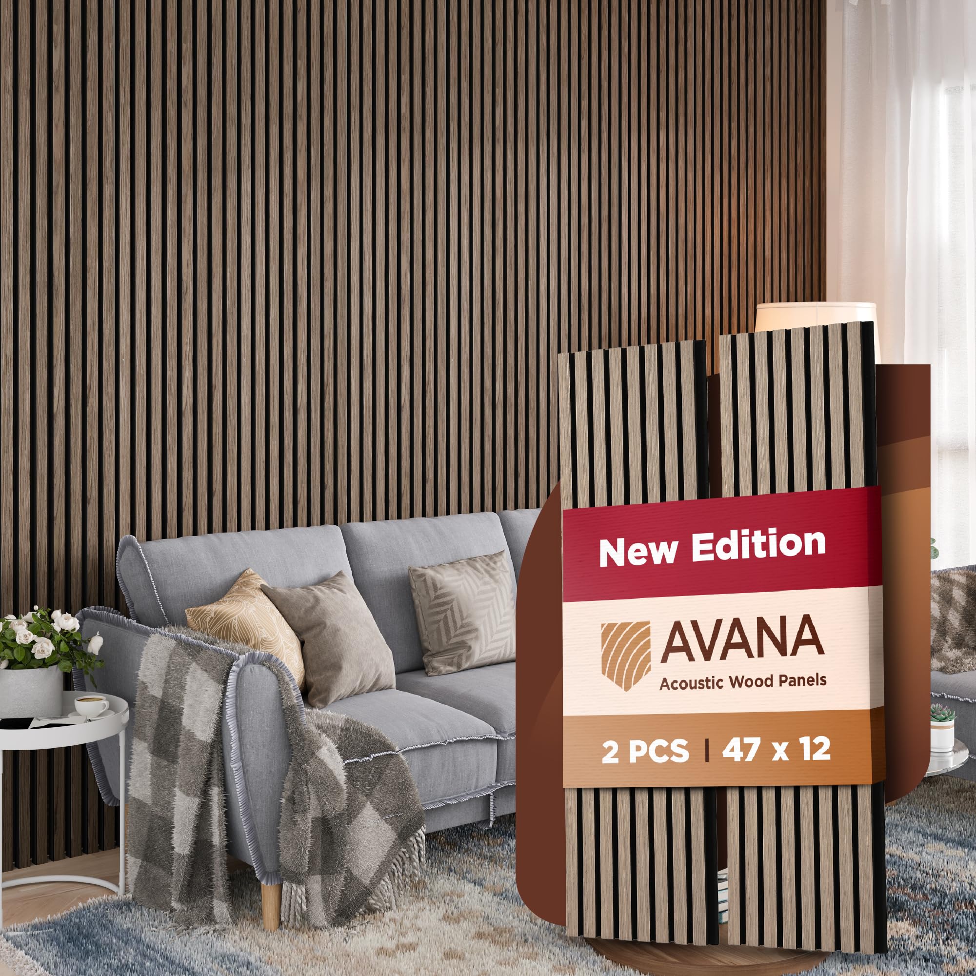 Avana Acoustic Wood Wall Panels   47.2 X 12.6 Inch Walnut Acoustic Panels 2 Pcs   Modern Wall Panels For Interior Wall Decor For