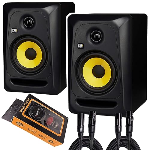 Krk Classic 5 Professional Bi Amp 5' Powered Studio Monitor (2 Speakers) Pair Of Xlr Cable + Gravity Phone Holder, Black M