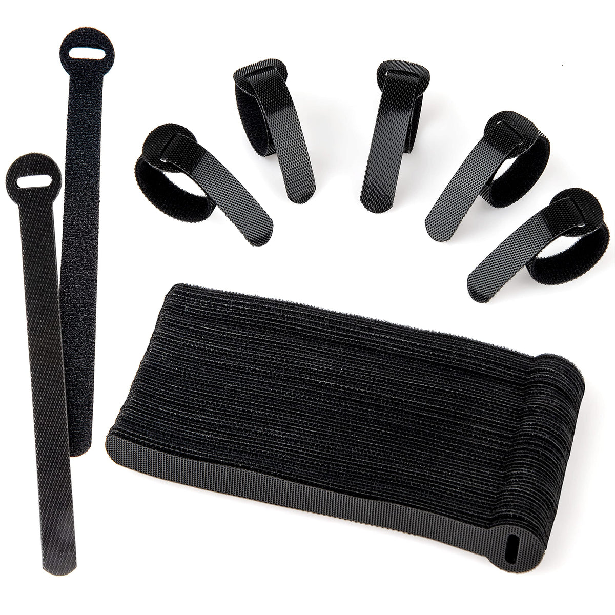 60 X Reusable Cable Ties Black, Adjustable Releasable Hook And Loop Cable Straps For Pc Cable Management, Organizing Cords, Tv, 