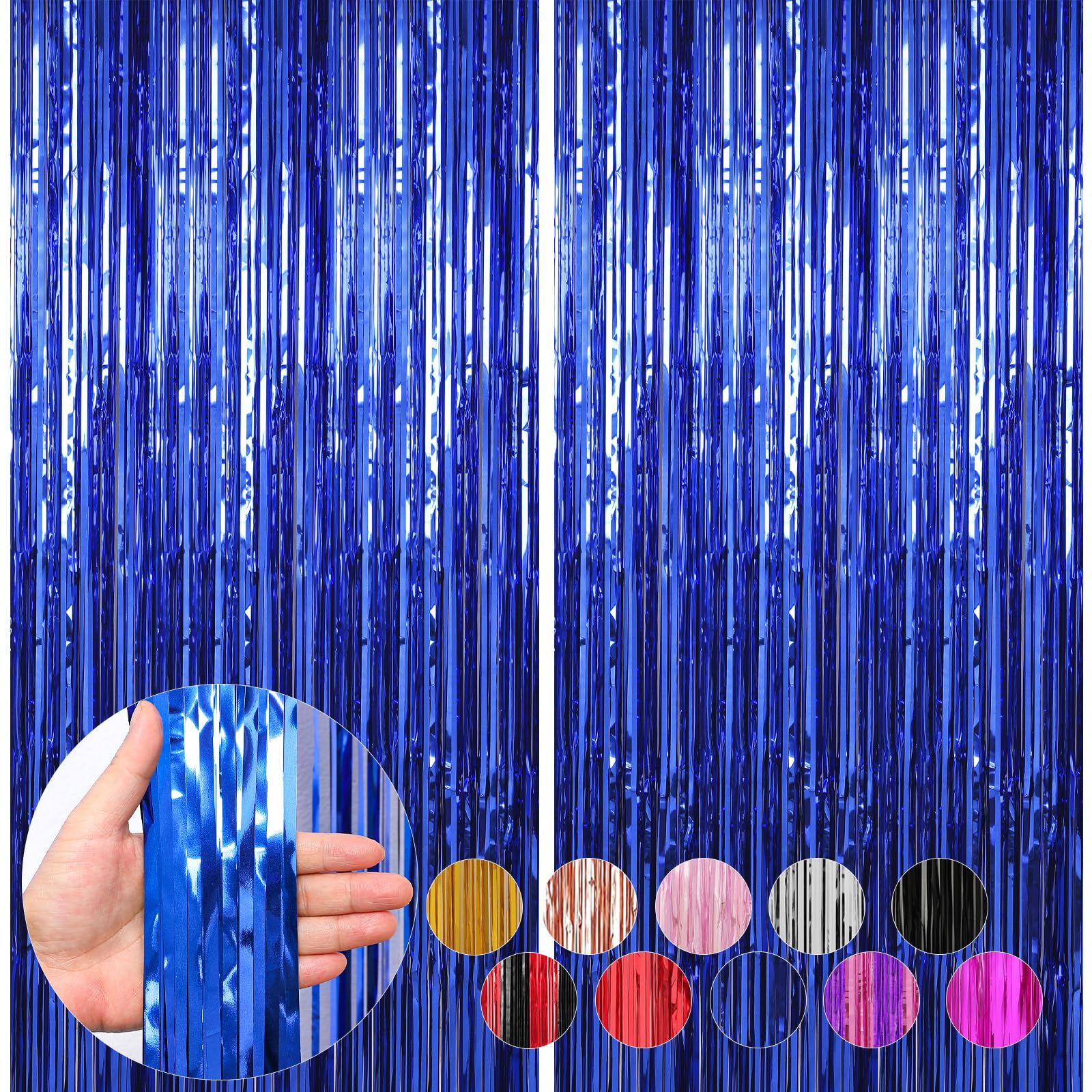 2 Pack Blue Foil Fringe Curtains Streamers Party Decorations 3.3 X 8.2 Ft, Blue Tinsel Curtain Fringe Backdrop For Parties, Door