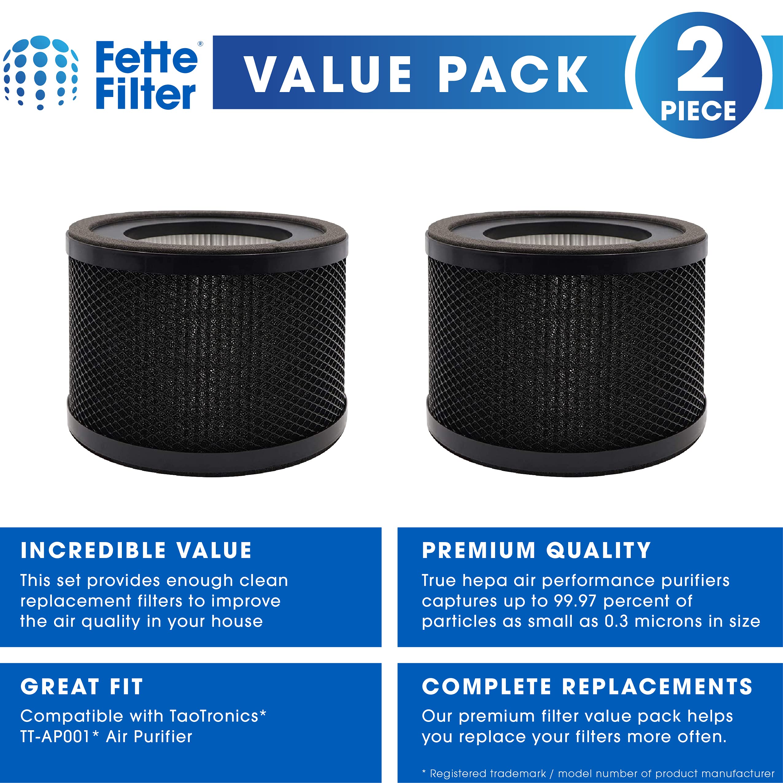 Fette Filter   True Hepa Replacement Filter, Compatible With Taotronics Tt Ap001 Air Purifier And Vava Va Ee014 Air Purifier, 3
