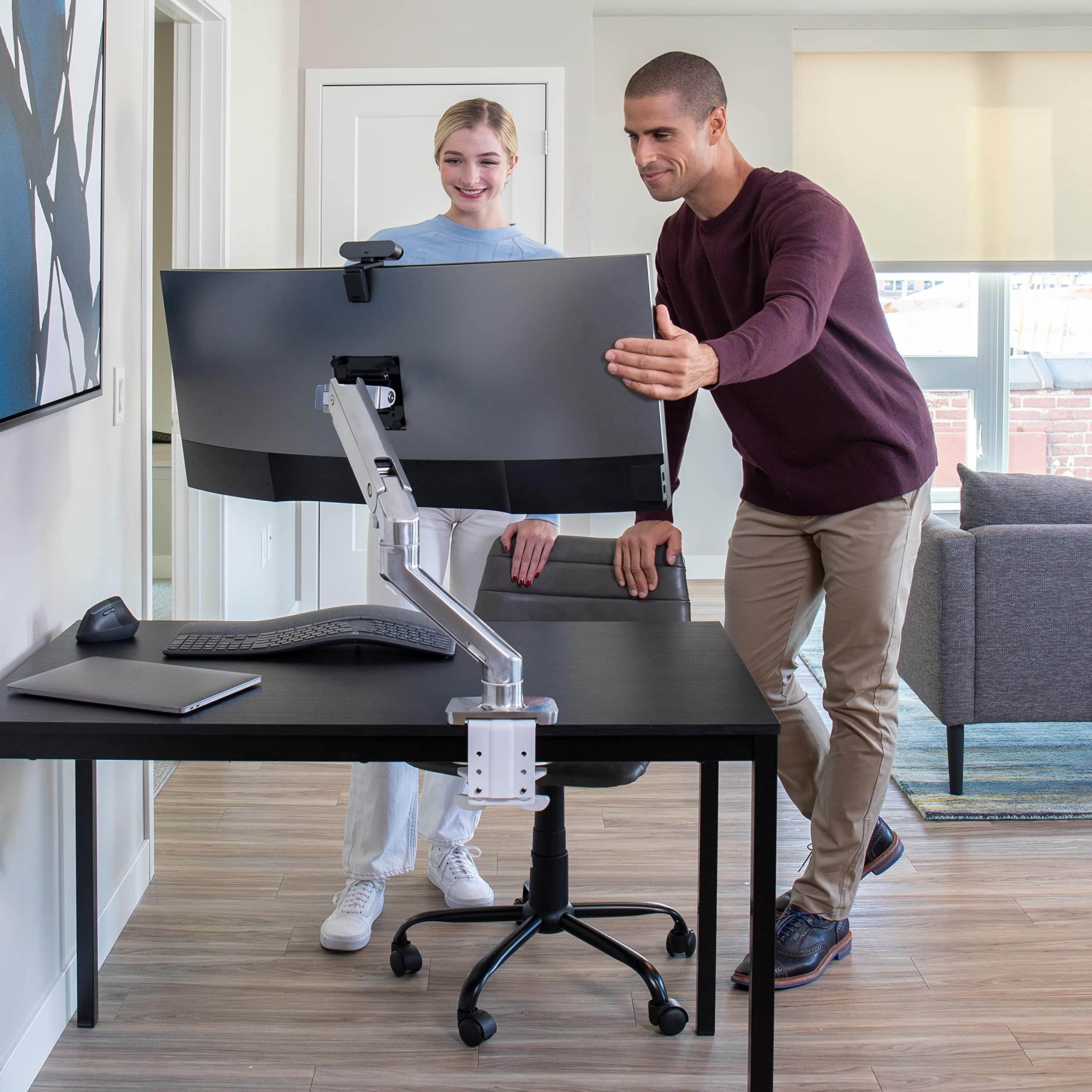 Ergotron � HX Premium Heavy Duty Monitor Arm, Single Monitor VESA Desk Mount � for Flat or Slight Curved Ultrawide Monitors Up to 49 inches, 20 to 42 lbs � Standard Pivot, Polished Aluminum