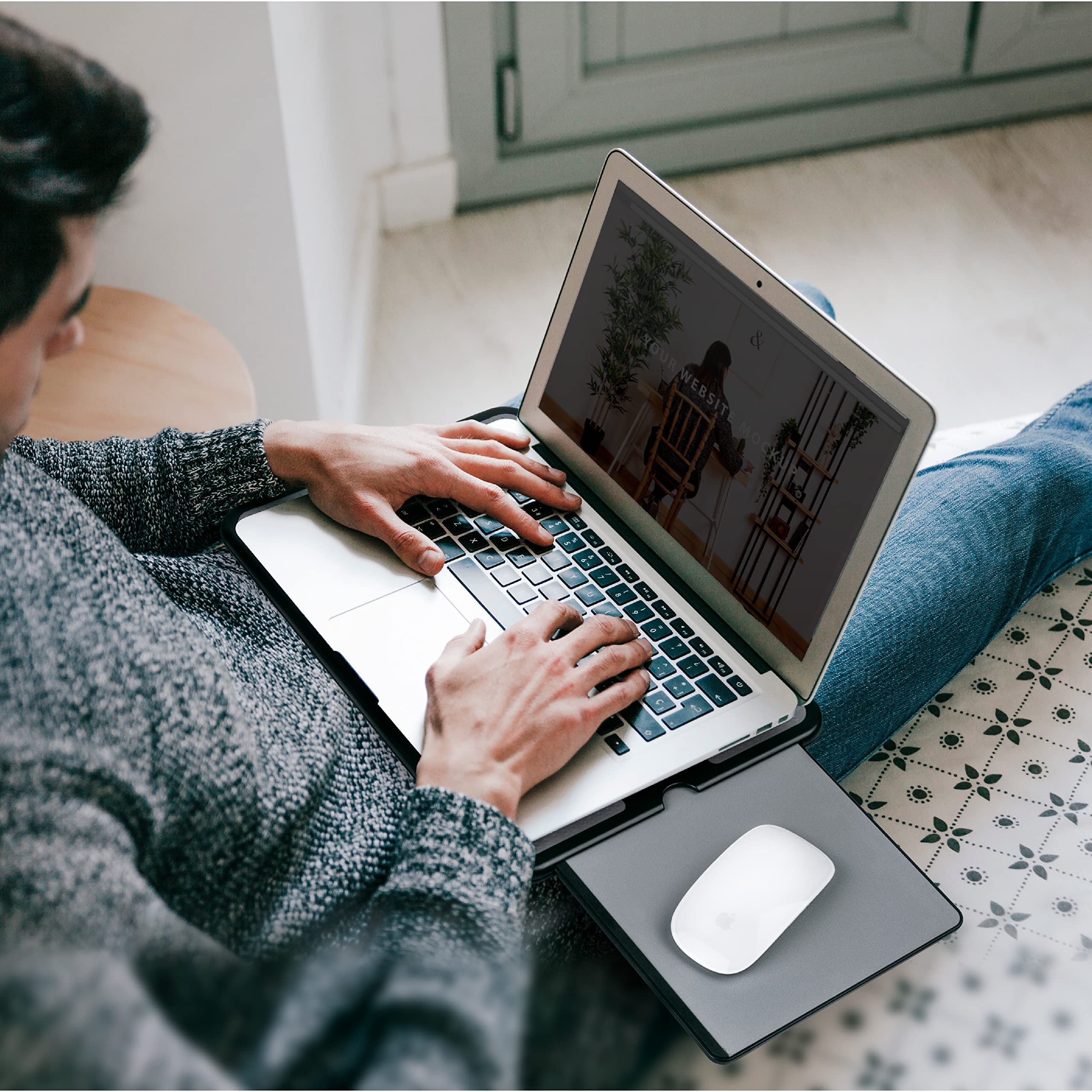 Eho Laptop Lap Pad   Laptop Stand Pad W Retractable Mouse Pad Tray, Anti Slip Heat Shield Tablet Notebook Computer Stand Table W
