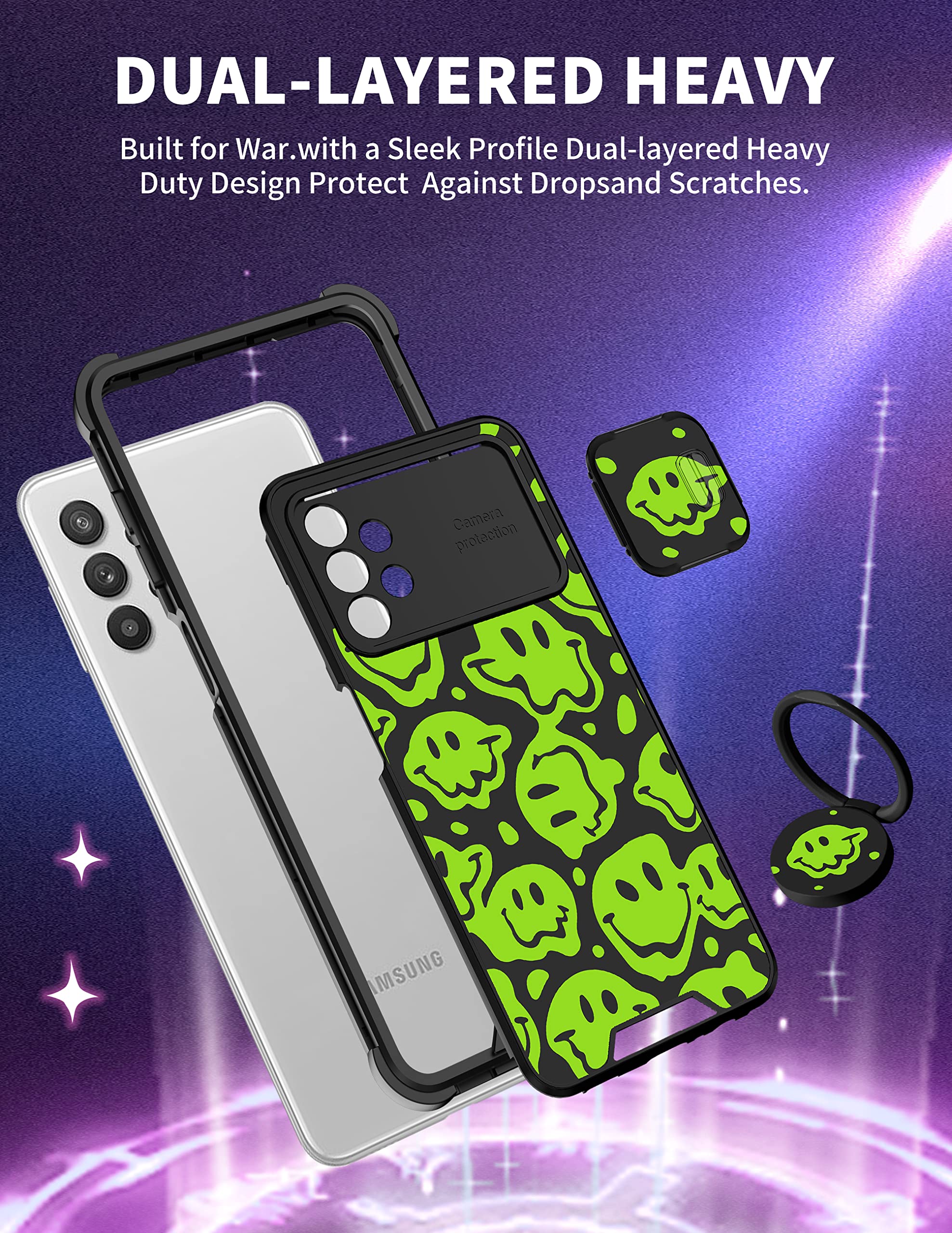 Goocrux (2In1 For Samsung Galaxy A32 5G Case Smile Face Cute Women Girls Phone Cover Distorted Smile Design With Slide Camera Co