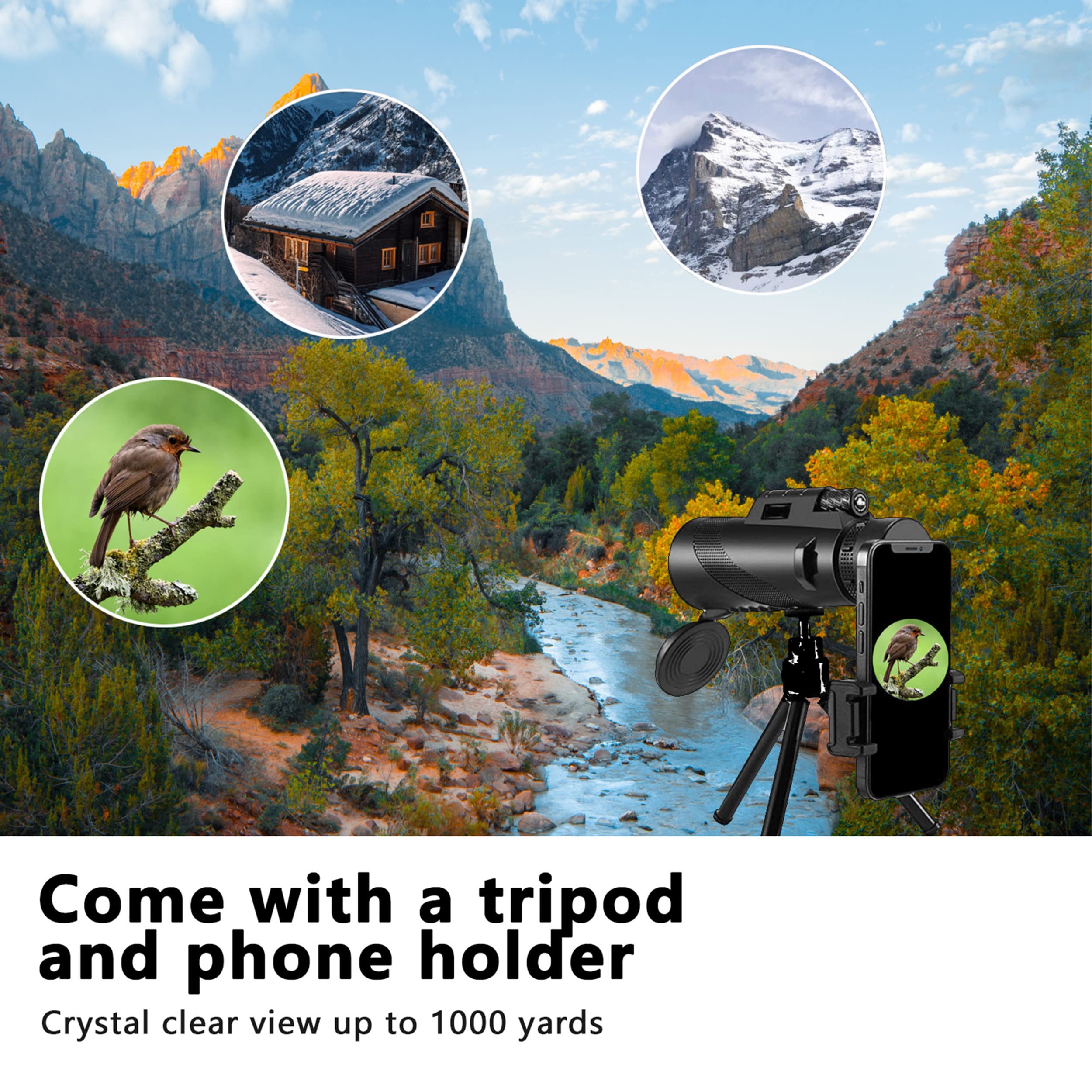 Physiophyx 80X100 Monocular Telescope High Powered For Smartphone Monoculars For Adults High Definition For Stargazing Hunting Wildlife Bird Watching Travel Camping Hiking