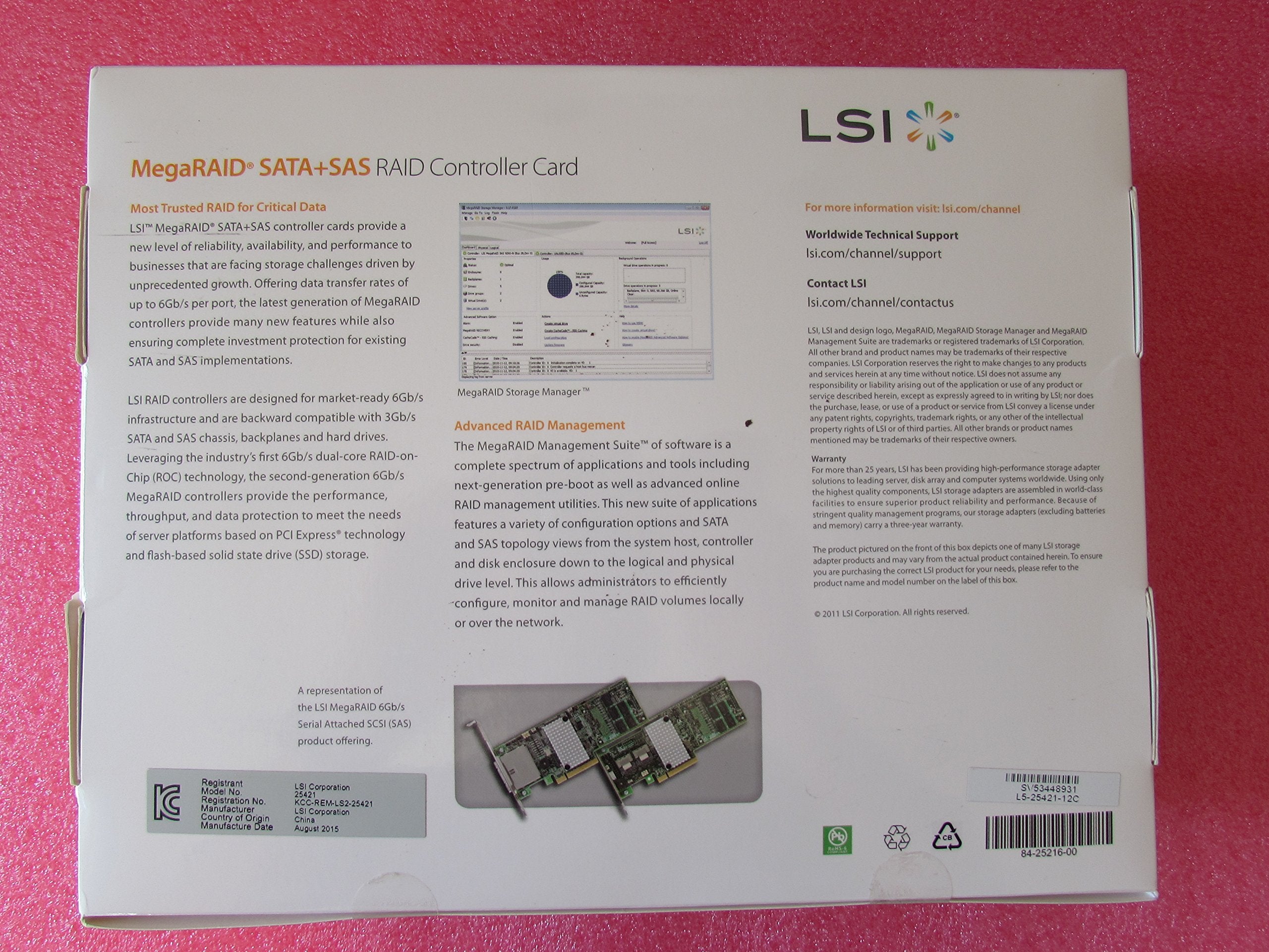 Lsi Logic Lsi00333 Megaraid Sas 9286Cv 8E 8Port 6Gb S Pcie3.0 1Gb Controller Card