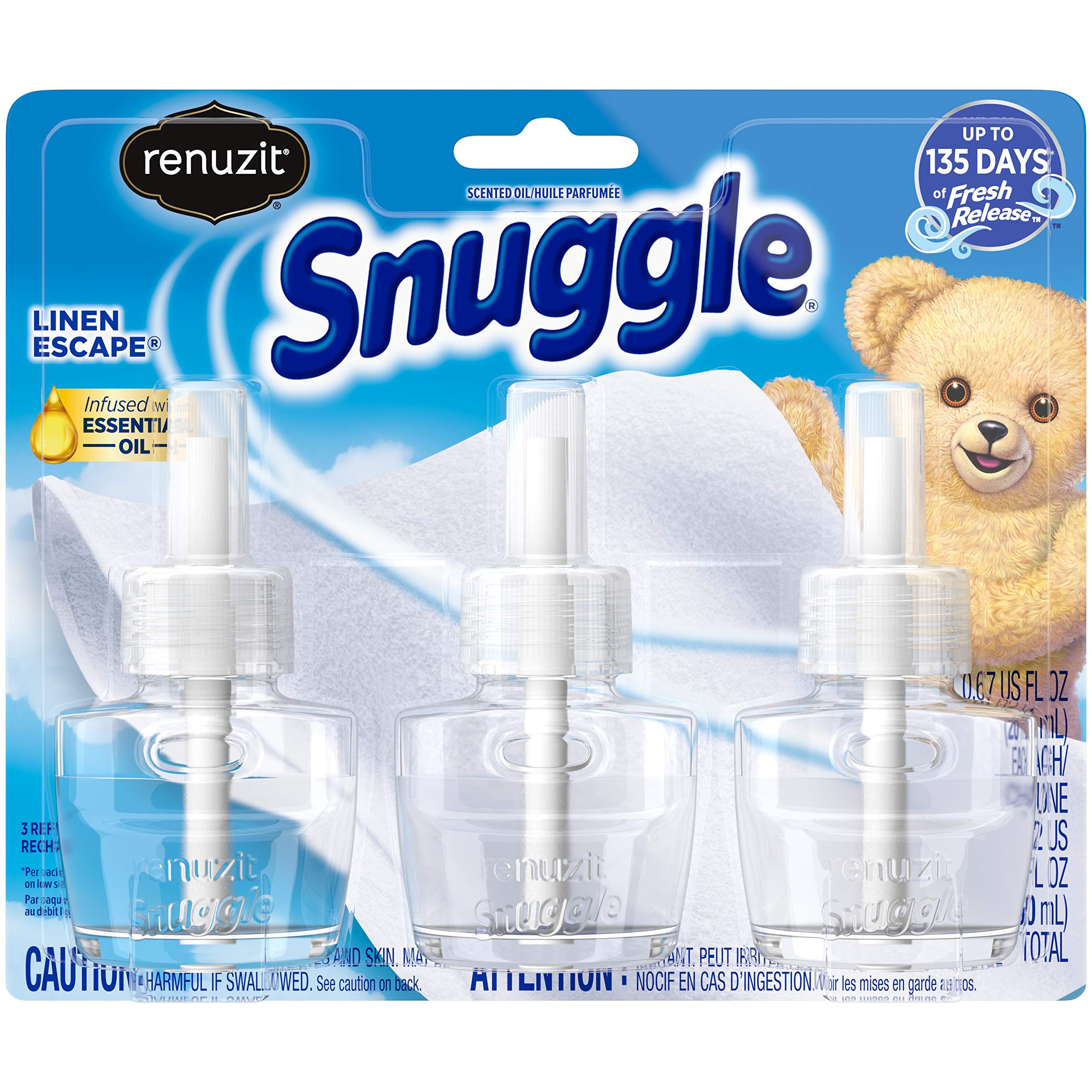Renuzit Snuggle Scented Oil Refill For Plugin Air Fresheners, Linen Escape, 0.67 Fl Oz (Pack Of 3)
