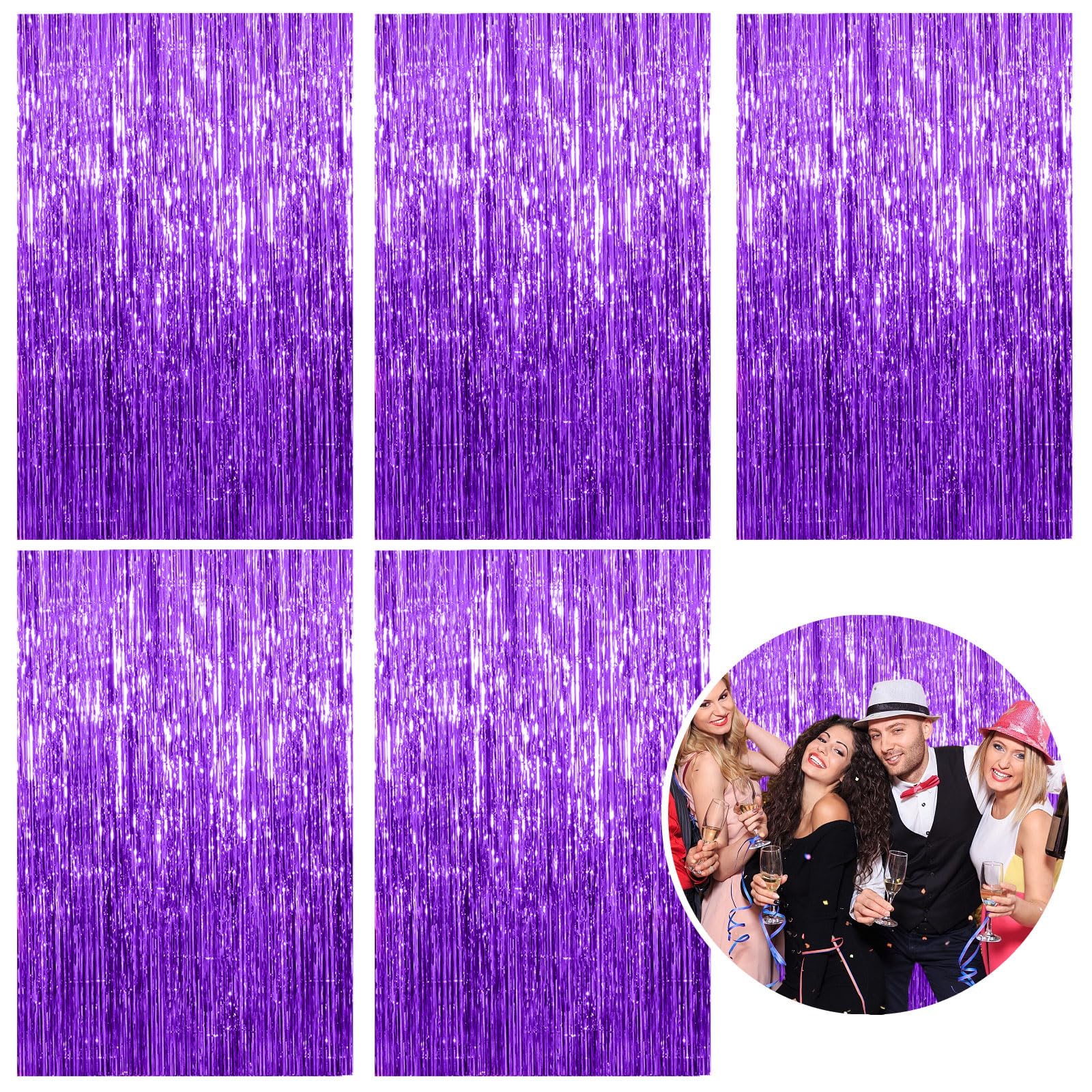 5 Pack Foil Curtain Backdrop Purple Metallic Tinsel Foil Fringe Curtains Photo Booth Props For Birthday Wedding Engagement Baby