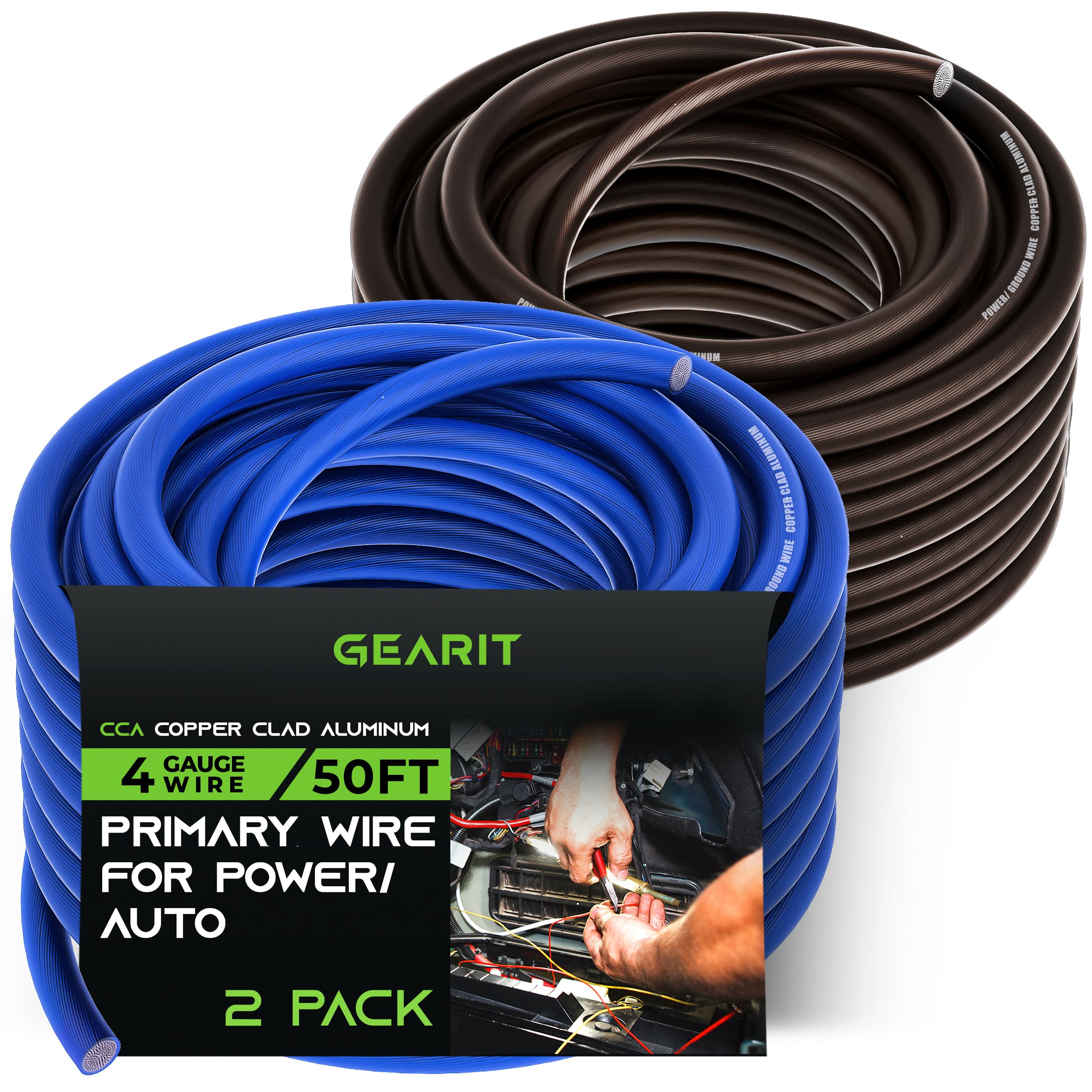 Gearit 4 Gauge Wire (50Ft Each   Black/Blue Translucent) Copper Clad Aluminum Cca   Primary Automotive Wire Power/Ground, Batter