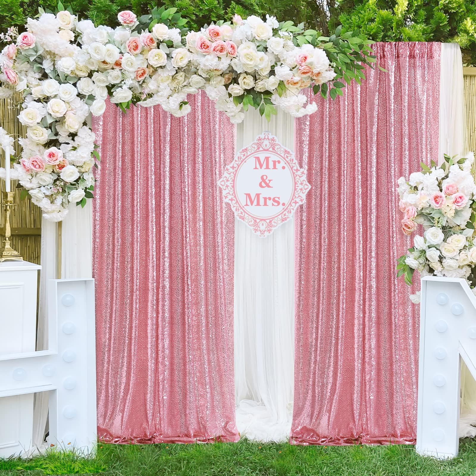 Blush Pink Sequin Backdrop 6 Panels 2Ftx8Ft Glitter Backdrop Curtains Birthday Party Decoration Photography Backgrounds Fabric B