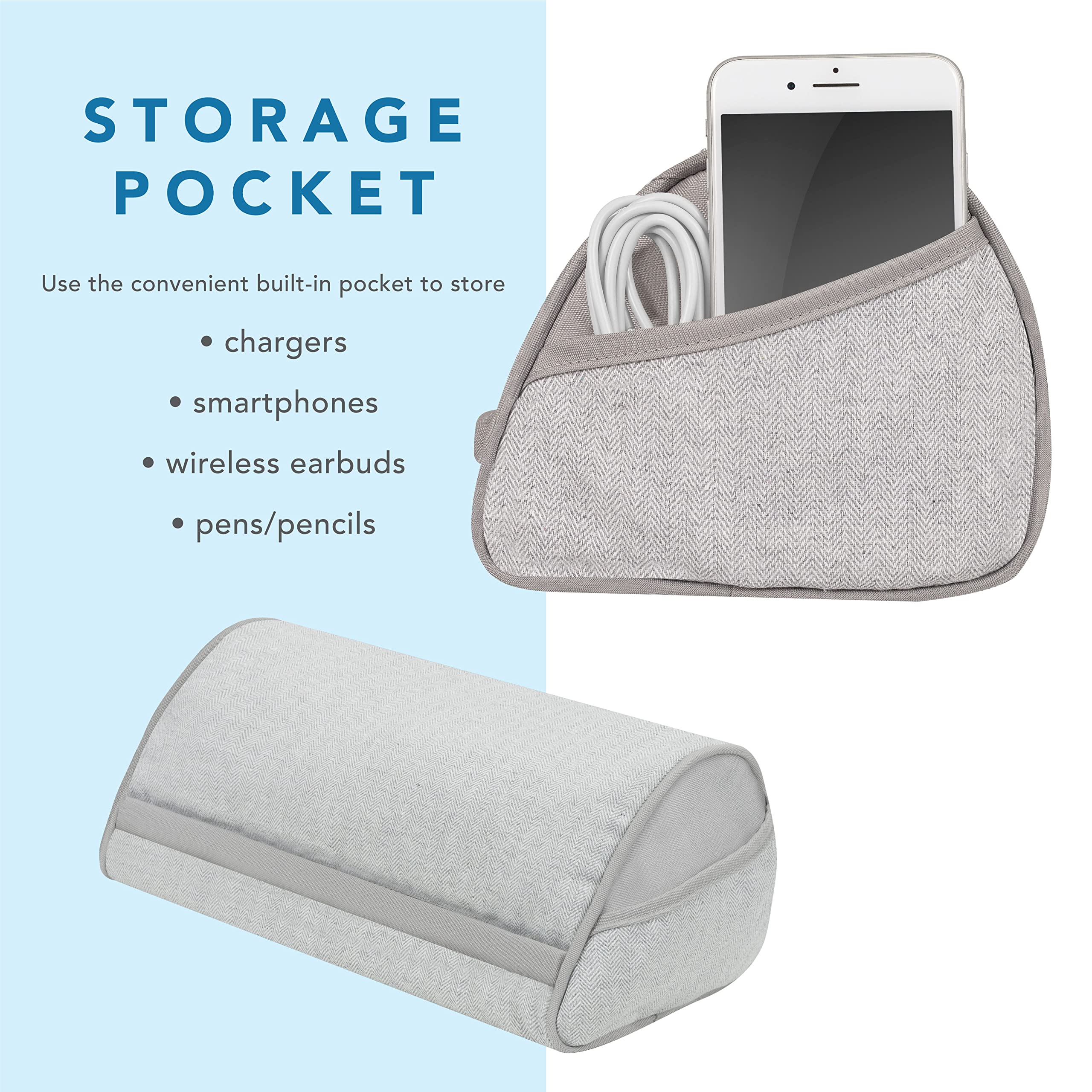 Lapgear Heritage Tablet Pillow Stand With Phone Pocket - Gray Herringbone - Fits Most Tablets - Style No. 35608