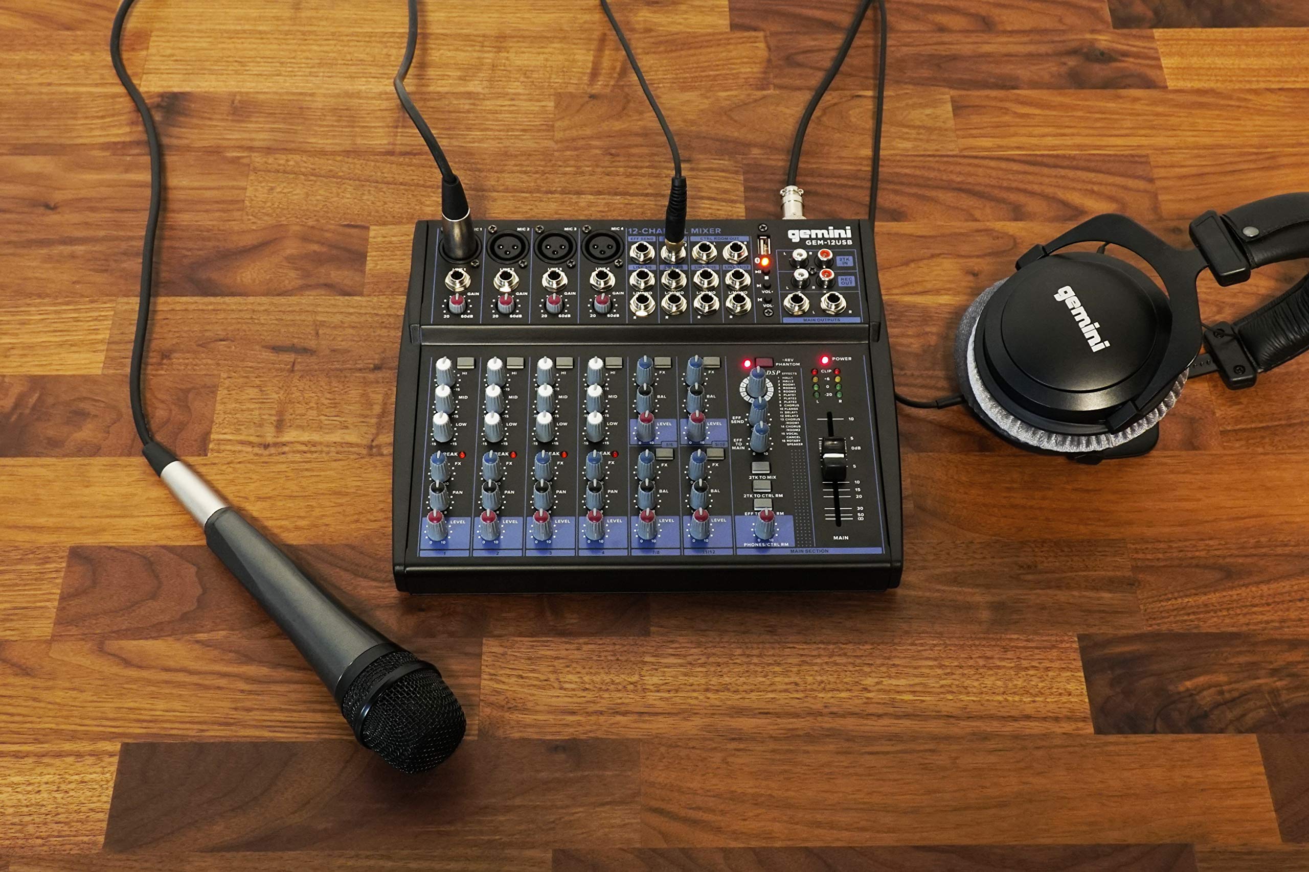 Gemini 12-Channel Dj Audio Mixer With Multi-Fx, Usb, Eq & Phantom Power - Studio Mixer Board Usb, Mixing Console For Music Produ