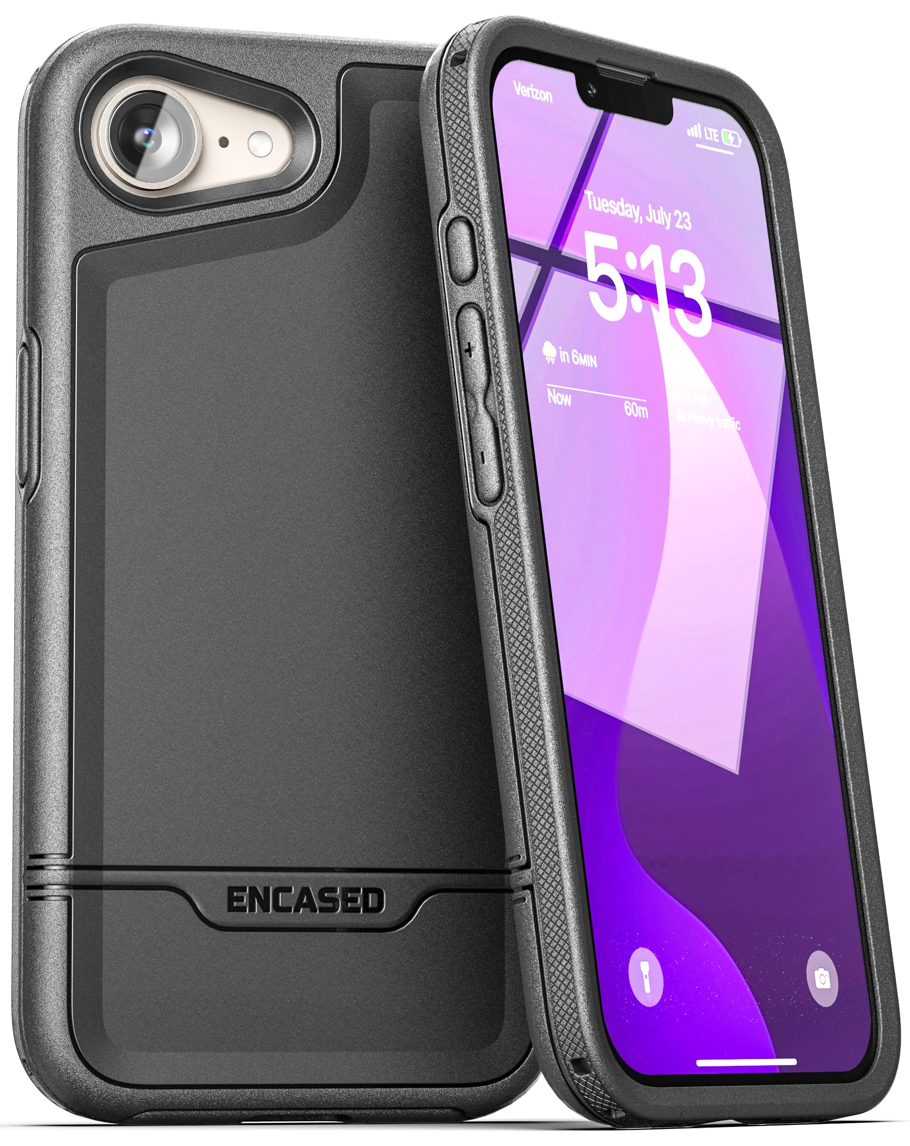 ENCASED Shockproof Case for iPhone 17e, 16e (6.1) - Ultra Protective Heavy Duty Magnetic Phone Cover, Rebel Series (Black)