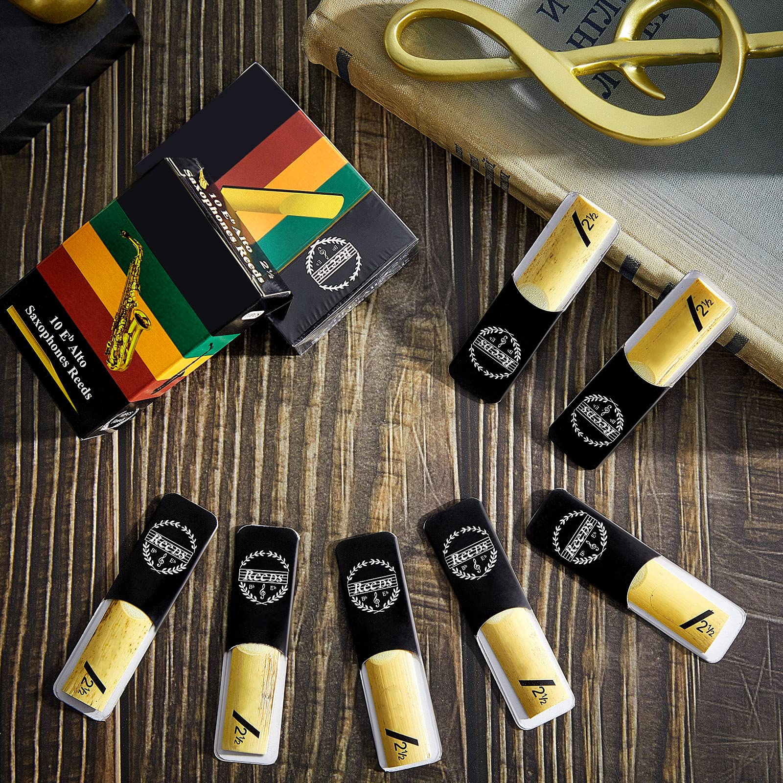 20 Pieces Alto Saxophone Sax Reeds Size 2.5, Strength 2 1/2 Bamboo Saxophone Reeds With Individual Case For Clarinet Soprano Or