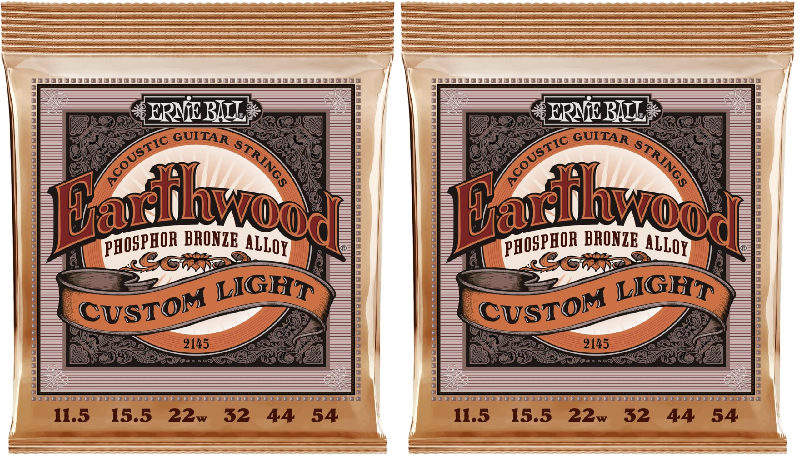 Ernie Ball Earthwood Custom Light Phosphor Bronze Acoustic Guitar Strings, 11.5-54 Gauge (P02145) (Pack of 2)