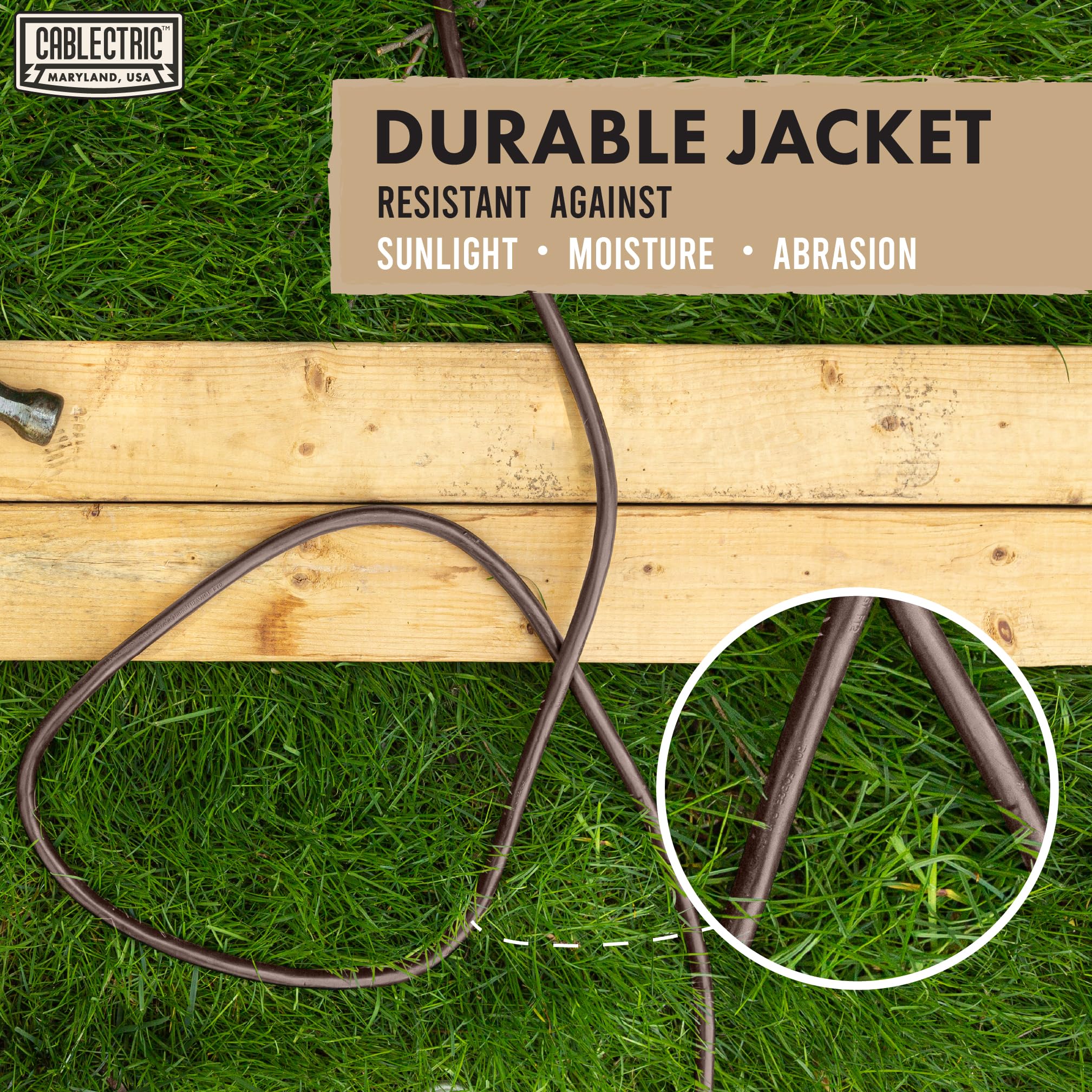 Cablectric 75 Ft Brown Outdoor Extension Cord 3 Outlet Triple Tap, 16/3 Sjtw Heavy Duty 16 Gauge Exterior Extension Cord With Mu
