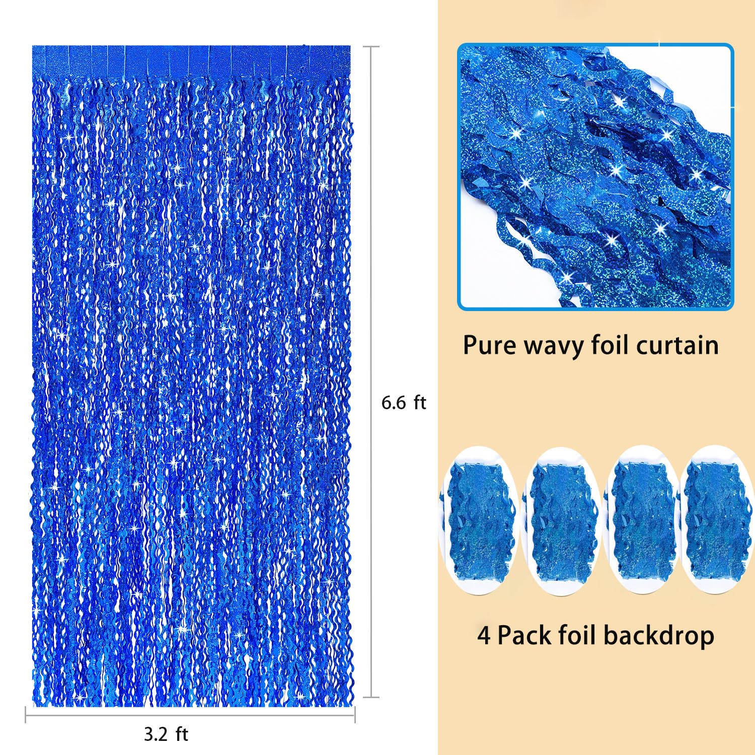 4 Pack Navy Blue Wavy Foil Fringe Curtains Party Decorations   3.3 Ft X 6.6 Ft Streamer Tinsel Curtain Party Photo Backdrops For