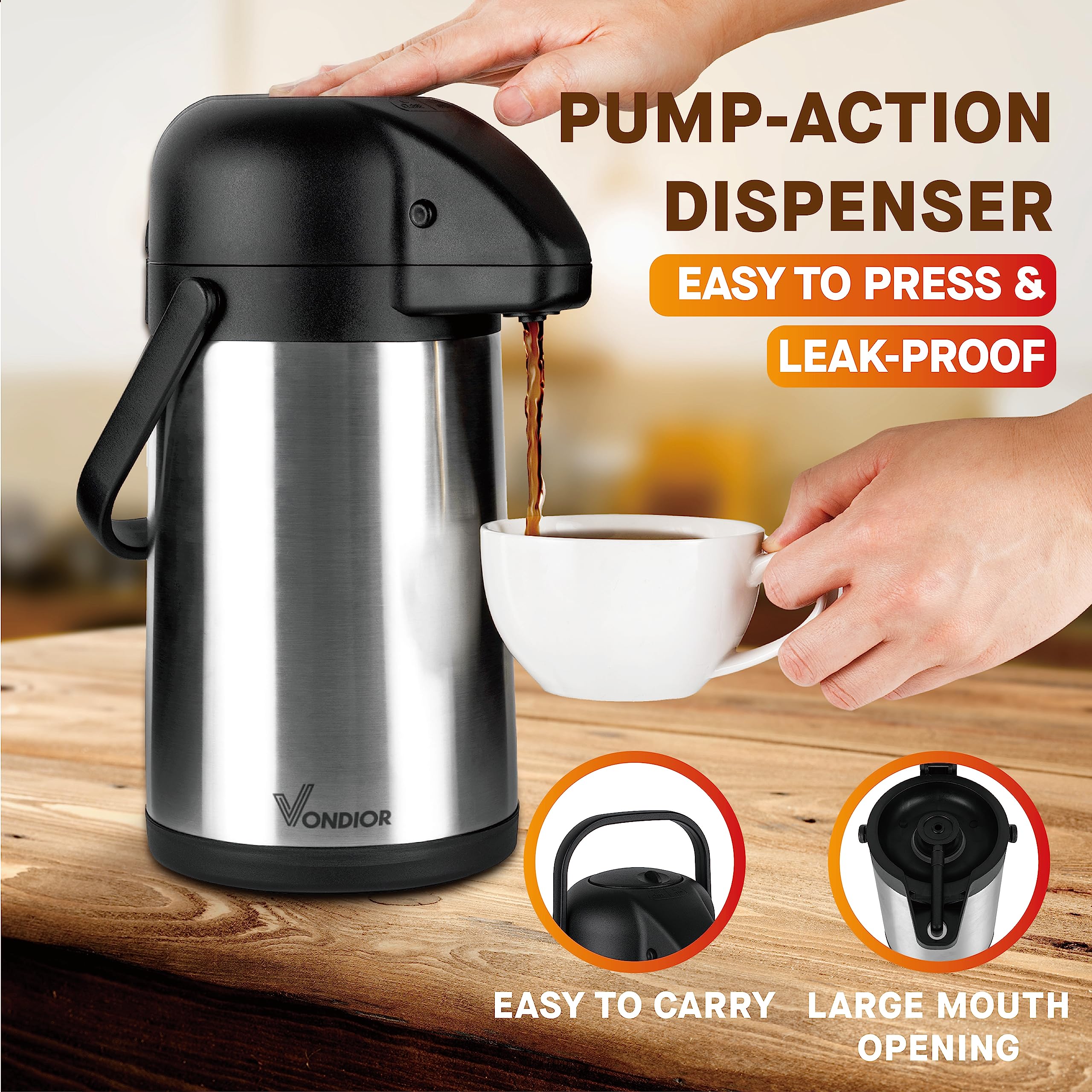 64 Oz Airpot Coffee Dispenser With Pump, Insulated Thermal Coffee Carafe   Stainless Steel Hot Beverage Dispenser   Thermos Urn