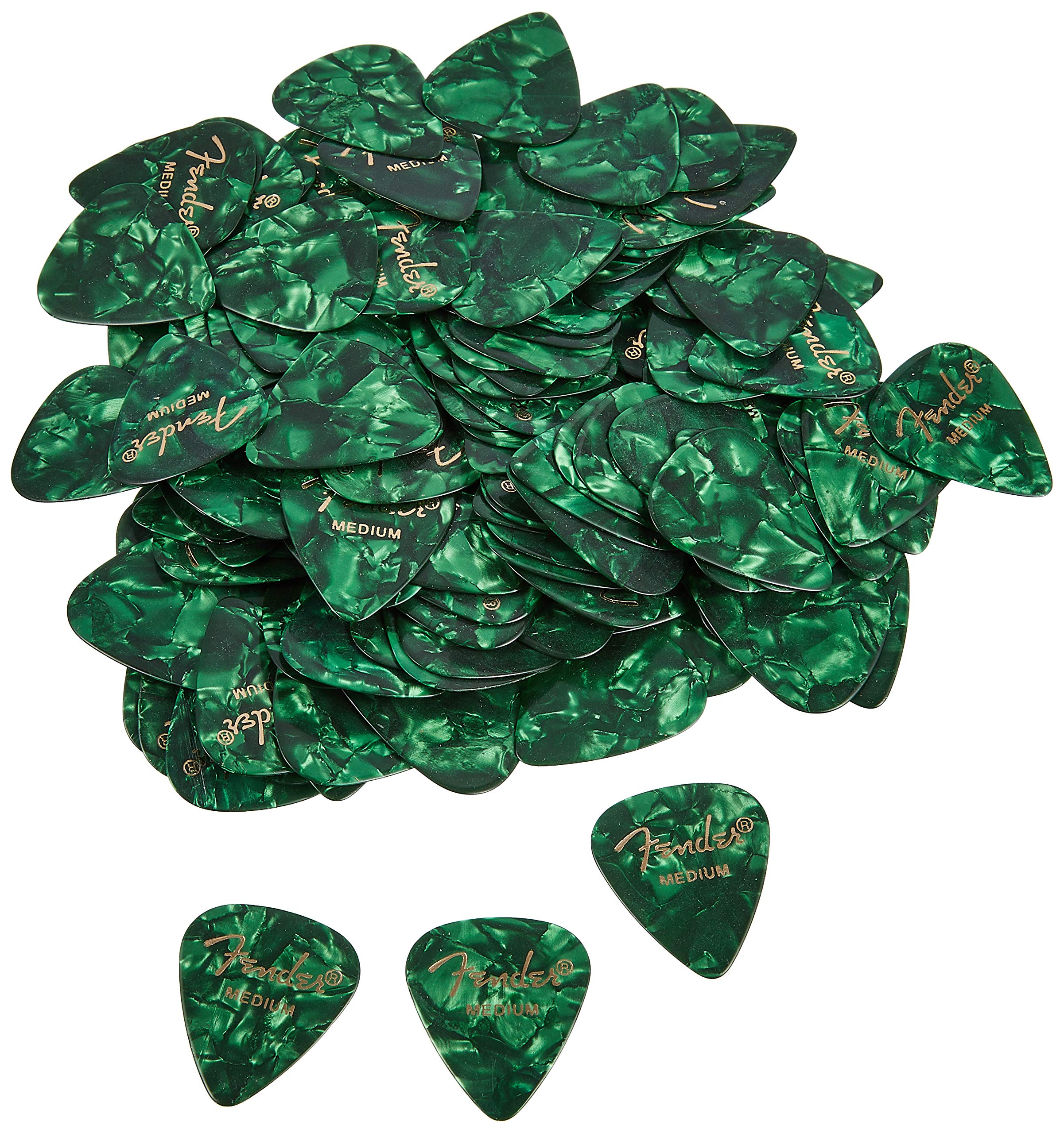 Fender Premium Celluloid Guitar Picks 351 Shape, Green Moto, Medium, 144 Pack