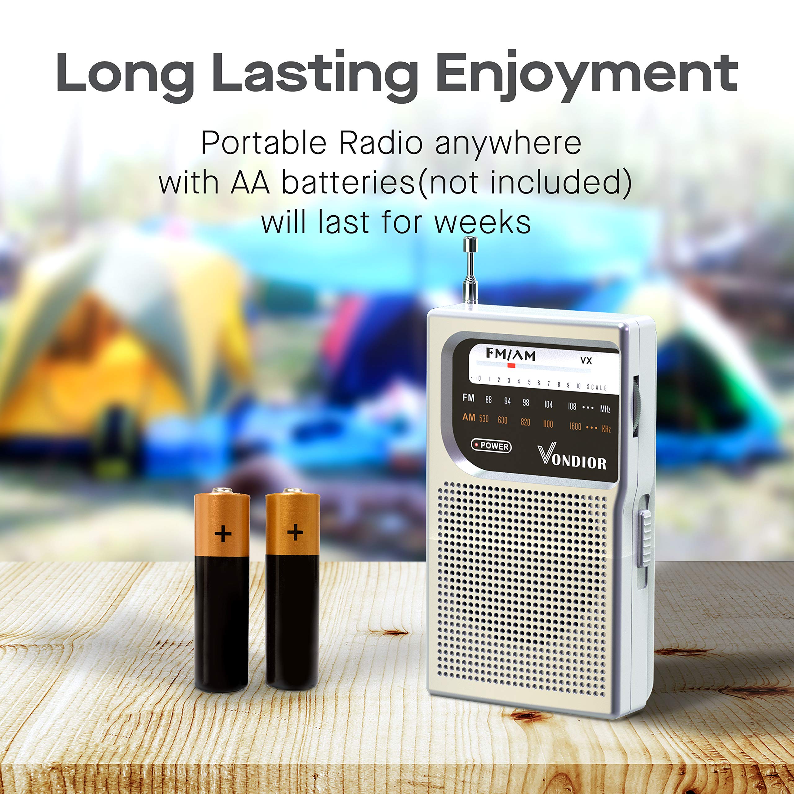 Vondior Am/Fm Battery Operated Portable Pocket Radio   Best Reception And Longest Lasting. Am Fm Compact Transistor Radios Playe