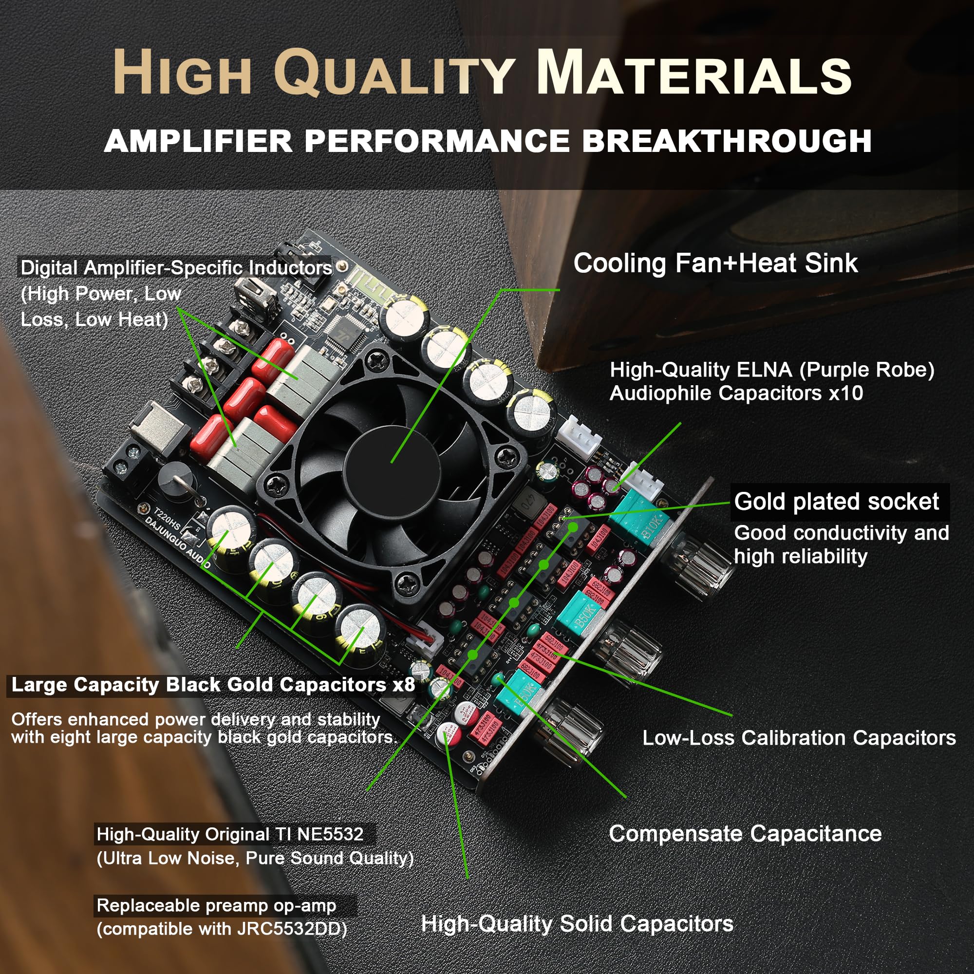 T220Hs 220W+220W Bluetooth Amplifier Board With Treble And Bass Control, 2.0 Channel Stereo Amp Board Dc 12 36V,Bluetooth/Aux/Us