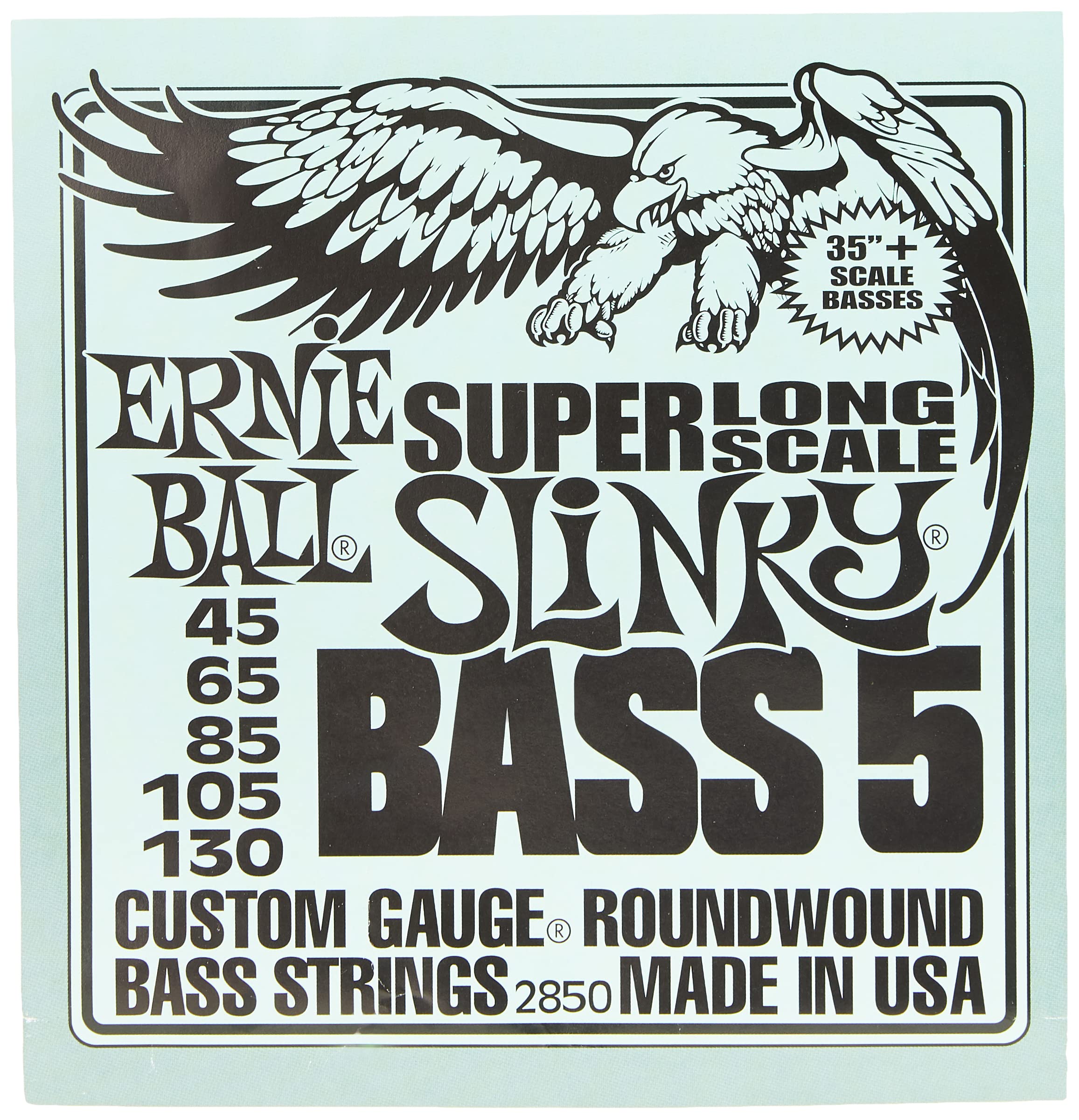 Ernie Ball 5 String Super Long Scale Slinky Nickel Wound Bass Guitar Strings, 45 130 Gauge (P02850)