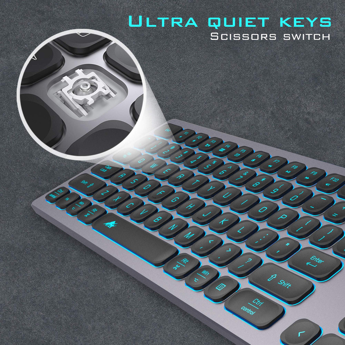 Powzan Aluminum Quiet Wired Keyboard Backlit Slim Chiclet Keyboard Com ...