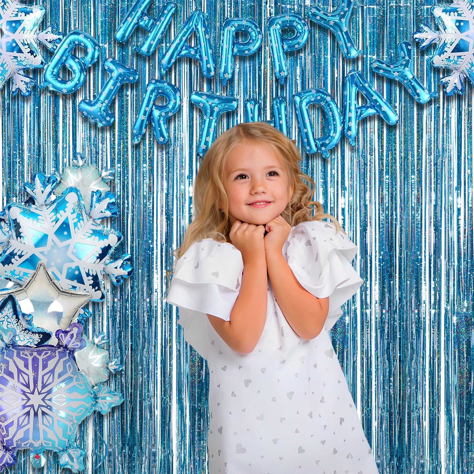 Blue Tinsel Curtain Party Backdrop   Greatril Foil Curtain Party Photo Streamers Backdrop For Frozen/Mermaid/Under Sea/Baby Part